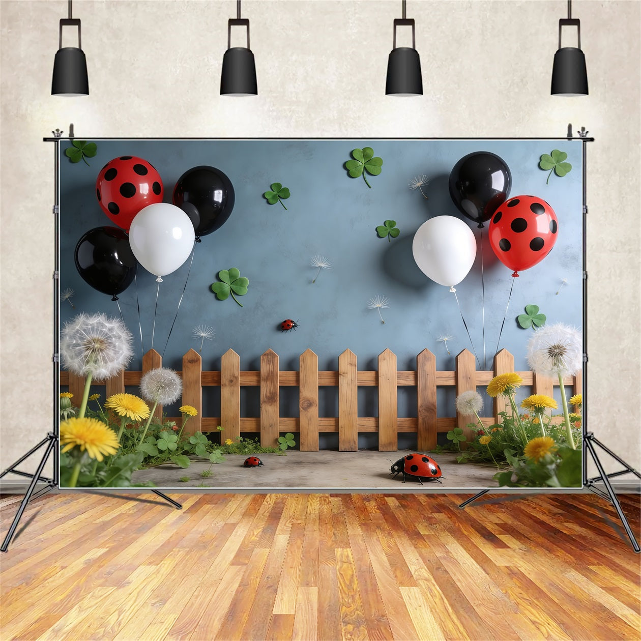 Ladybug Backdrops Clover Balloon Fence Dandelion Spring Backdrop Ideas UK CSH61-156