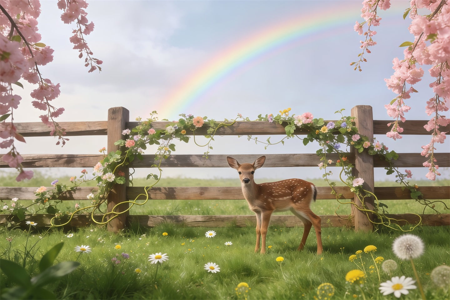 Lawn Fawn Spring Flowers Backdrop Meadow Fawn Rainbow Blossom Spring Backdrop Photography UK CSH61-157