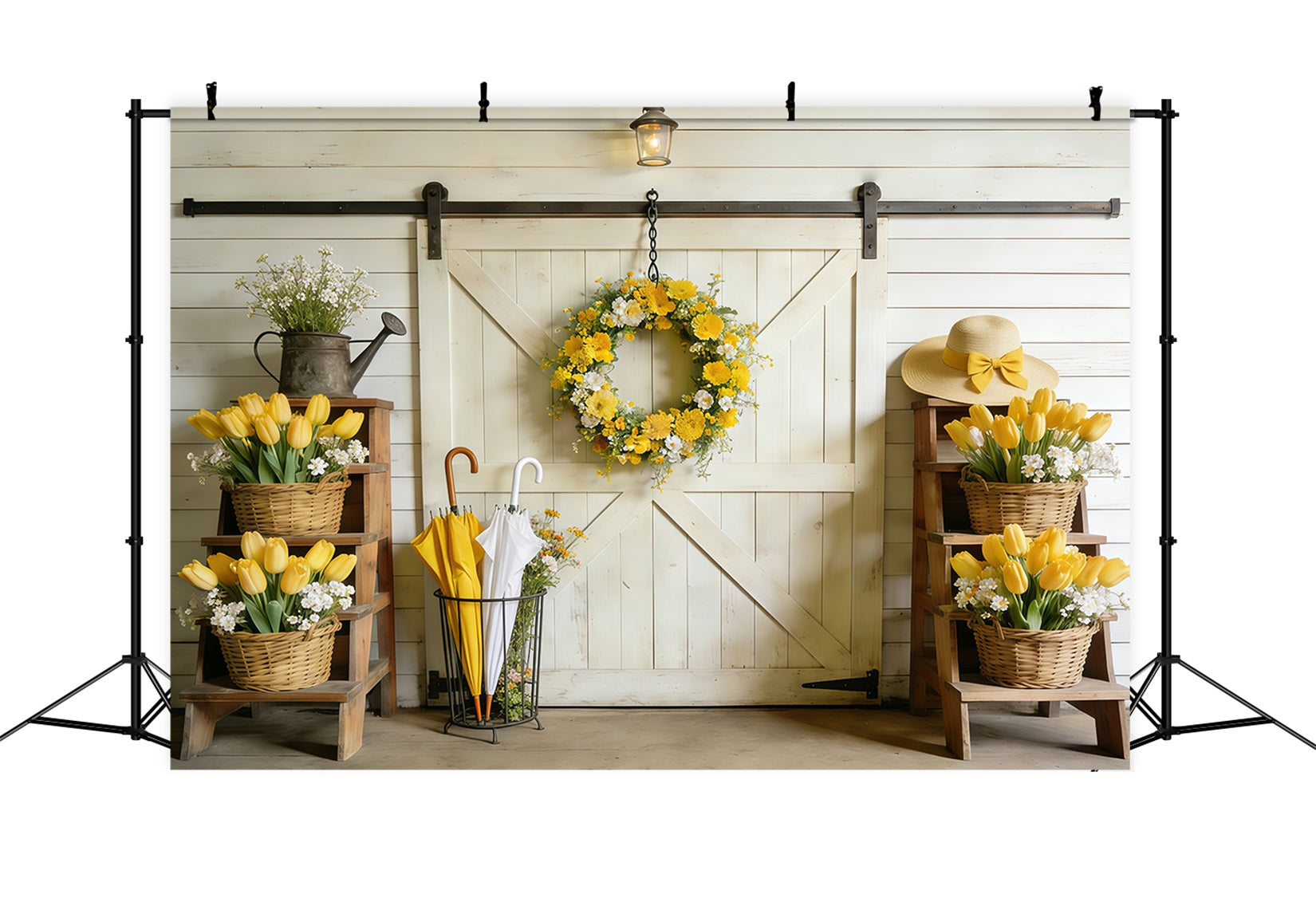 Spring Barn Door Photography Backdrop Yellow Tulip Barn Door Spring Photo Backdrop Ideas UK CSH61-163