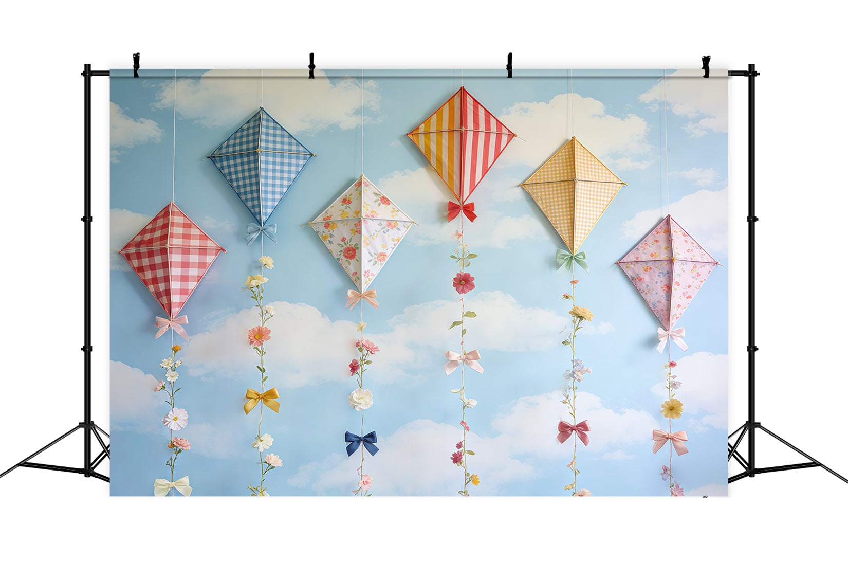 Spring Kite Backdrop Sky Cloud Pastel Bow Flowers Spring Photography Backdrop UK CSH61-165