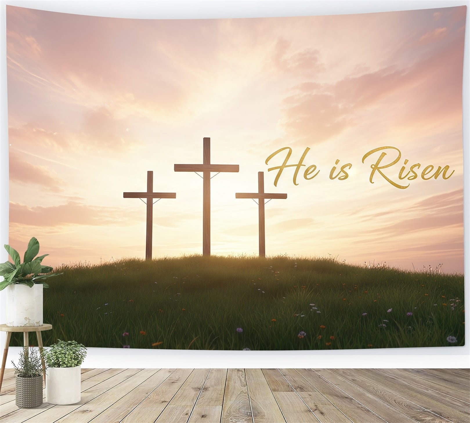 Church Easter Backdrops Sunrise Cross Resurrection Hill Easter Backdrop For Pictures UK CSH61-17