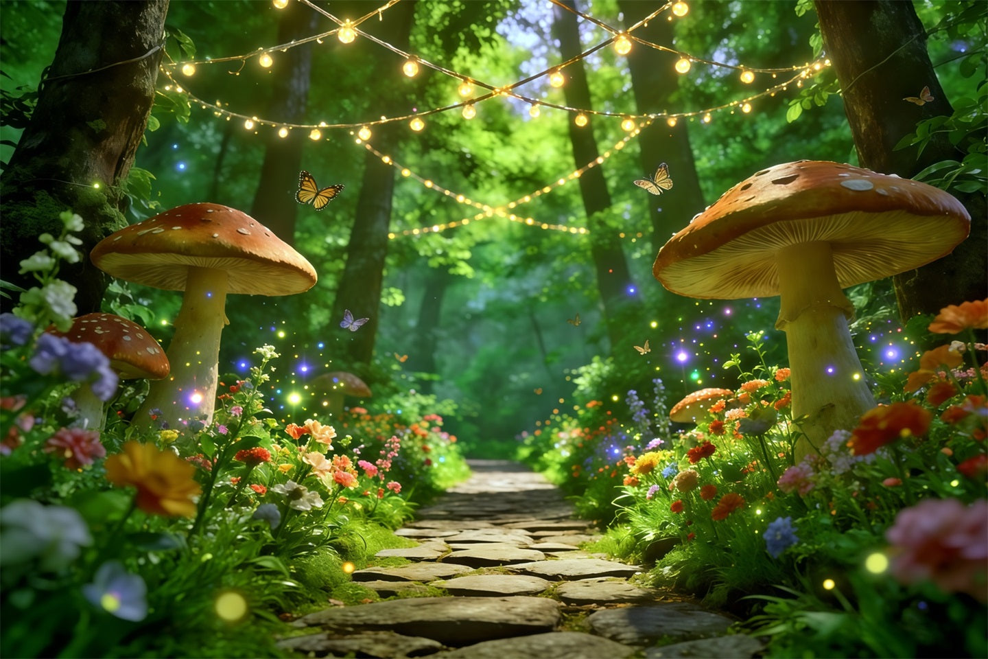 Spring Woodland Path Backdrop Enchanted Mushroom Light Path Spring Picture Backdrop UK CSH61-170
