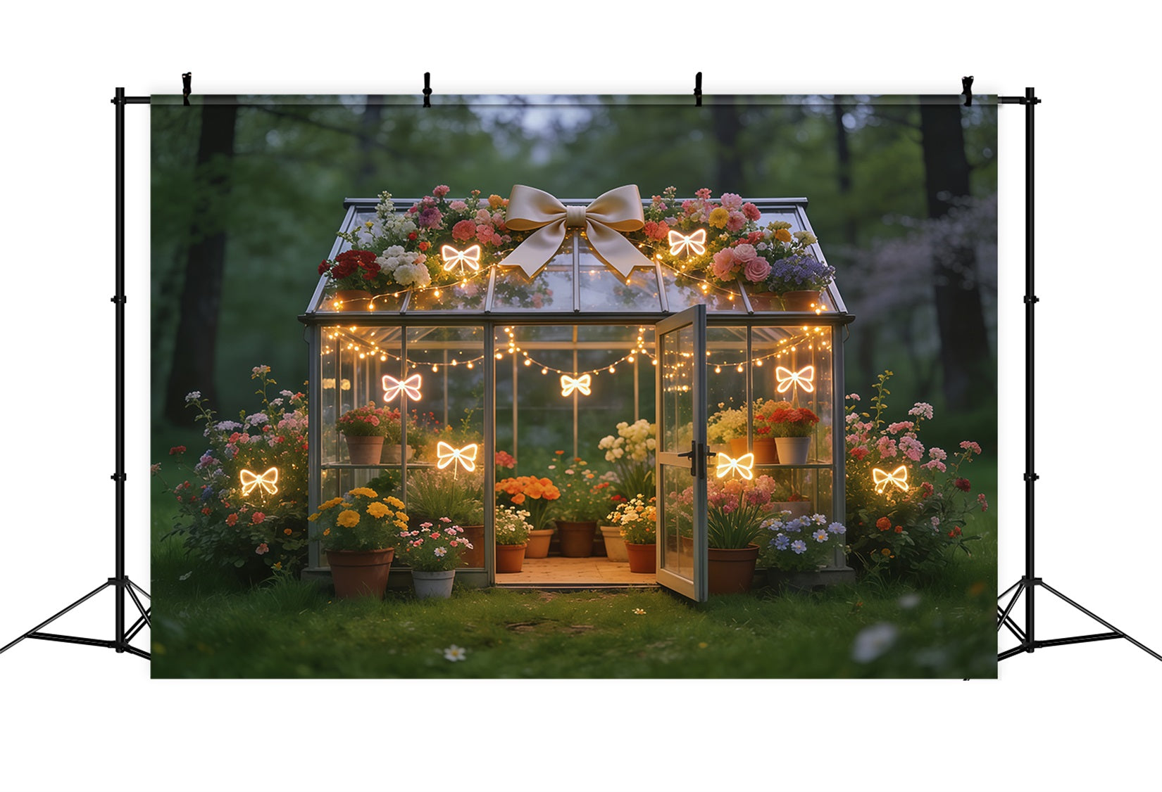 Spring Greenhouse Backdrop Glowing Bow Garden Floral Spring Backdrops UK CSH61-171