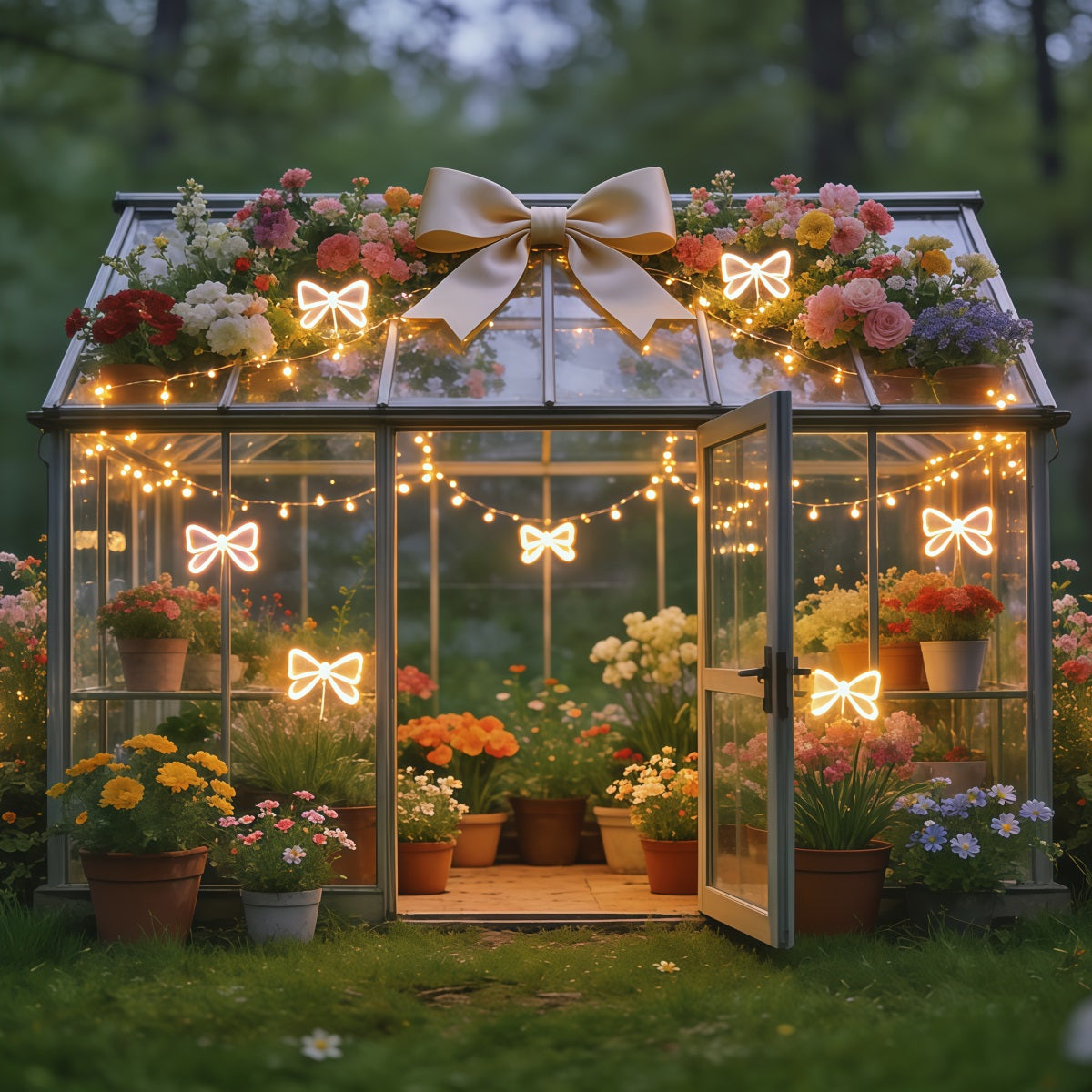Spring Greenhouse Backdrop Glowing Bow Garden Floral Spring Backdrops UK CSH61-171
