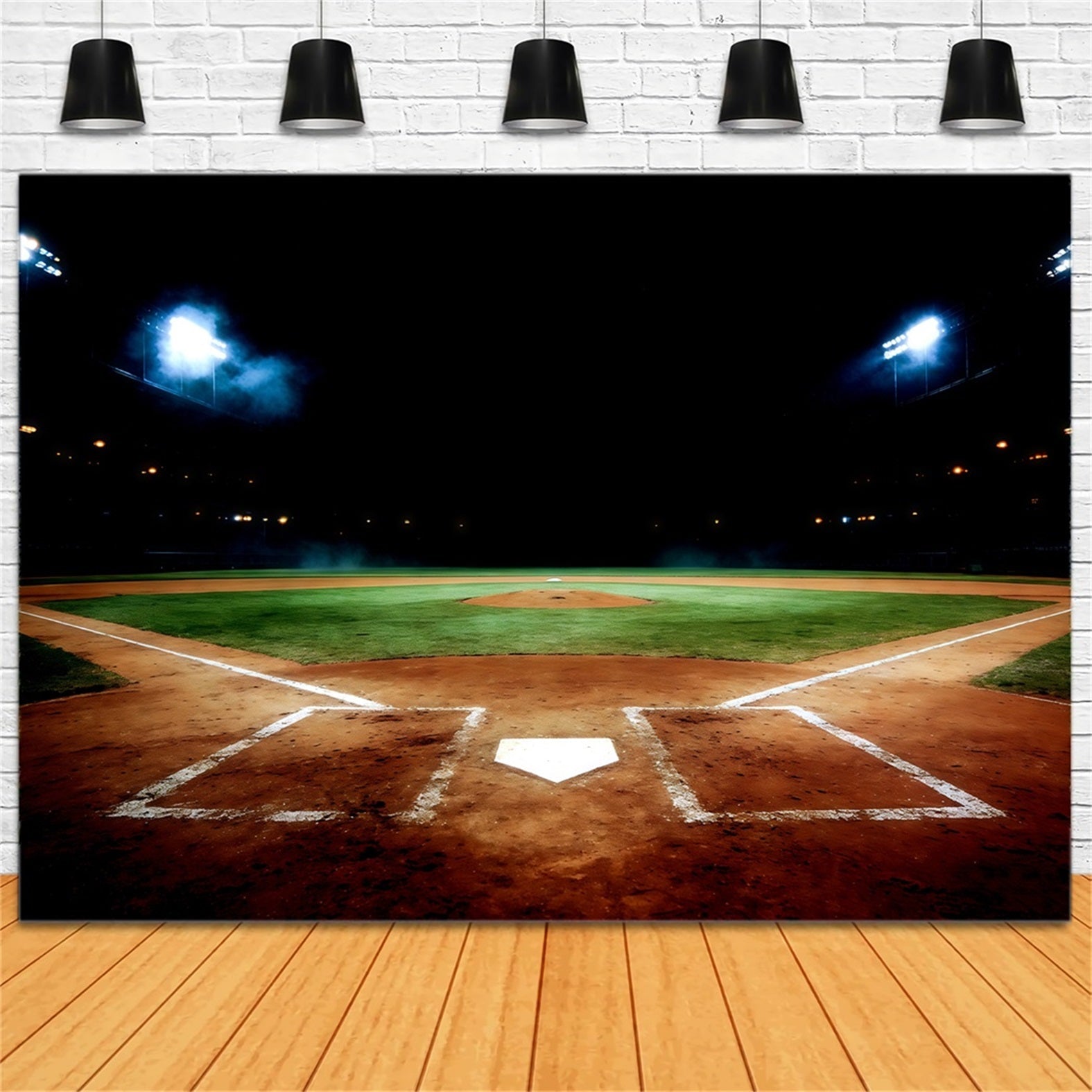 Baseball Field Backdrop Night Stadium Home Plate Sports Photo Backdrop UK CSH61-177