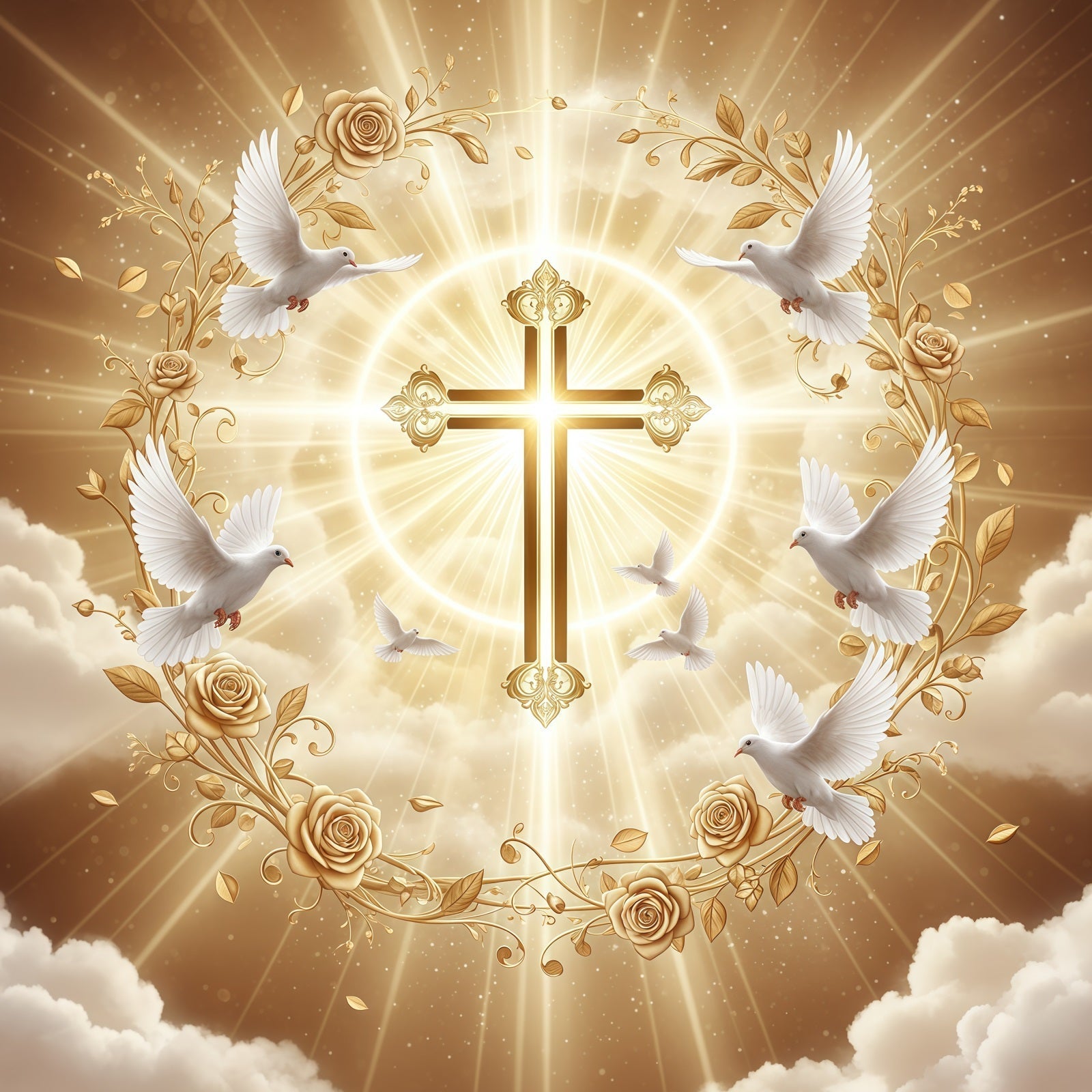 Church Easter Backdrops Golden Radiance Cross Songbirds Easter Backdrop Ideas UK CSH61-18