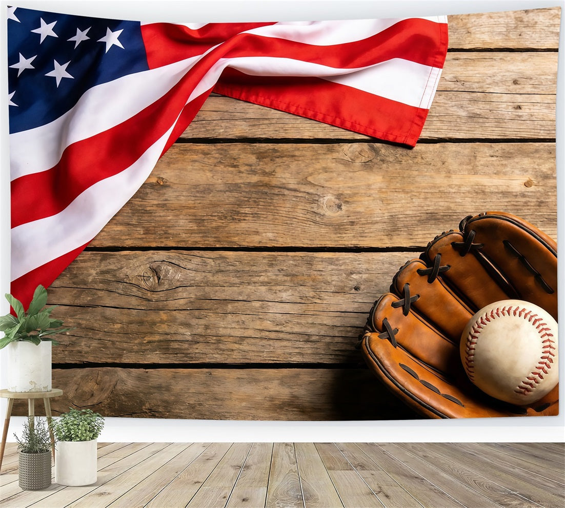 Baseball Photography Backdrop Patriotic Flag Glove Wood Sports Photo Backdrop UK CSH61-186