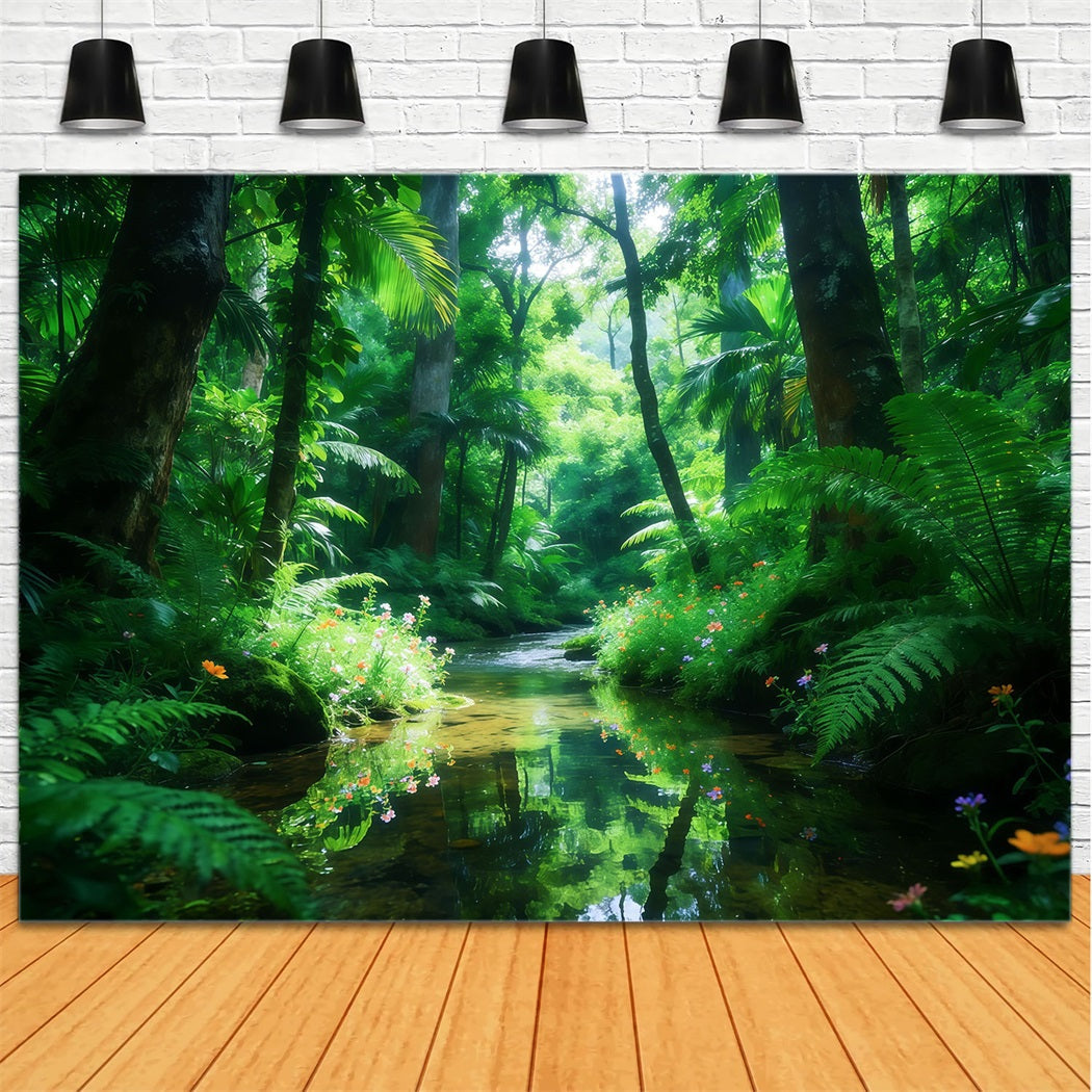 Rainforest Backdrop Emerald Stream Jungle Light Forest Backdrop Photography UK CSH61-198
