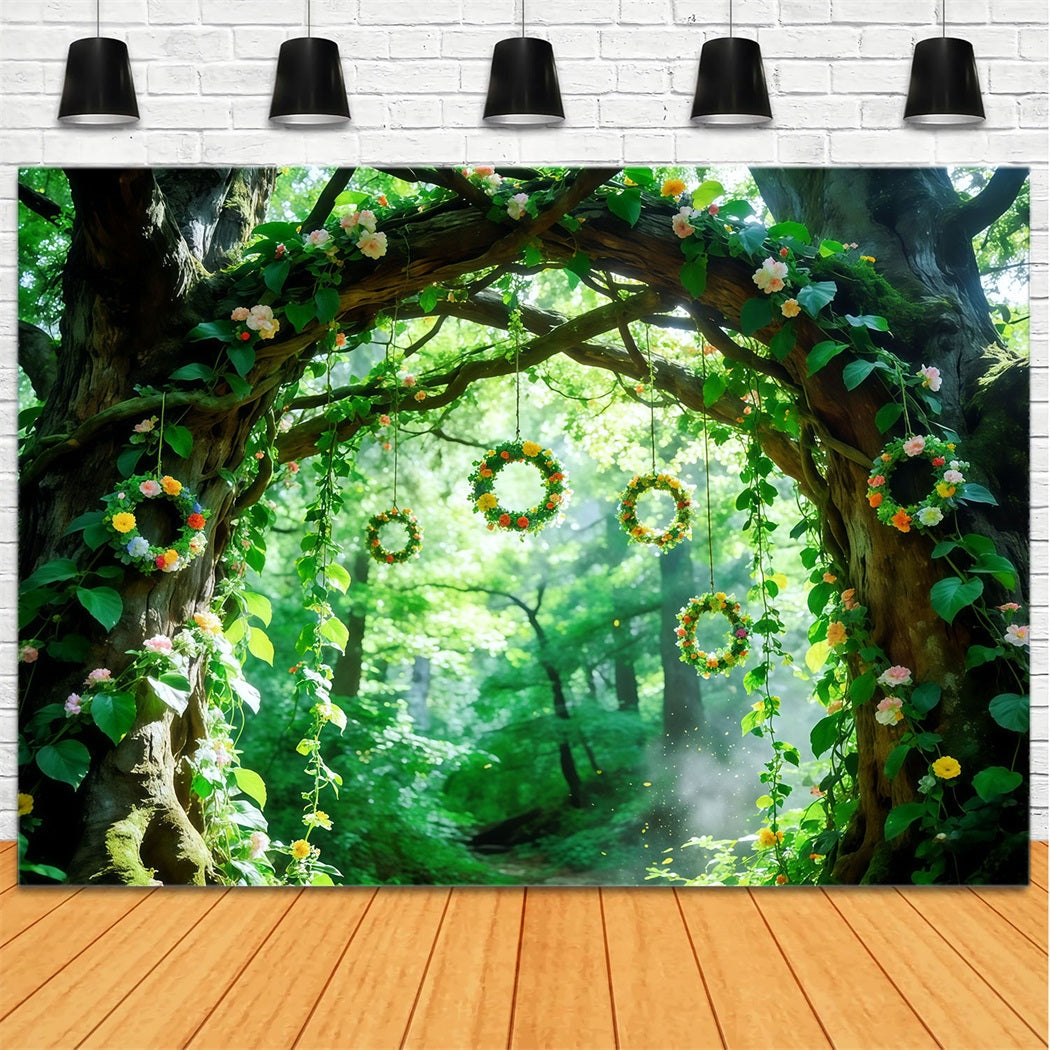 Green Forest Backdrop Floral Vine Tree Arch Forest Backdrop Photography UK CSH61-202