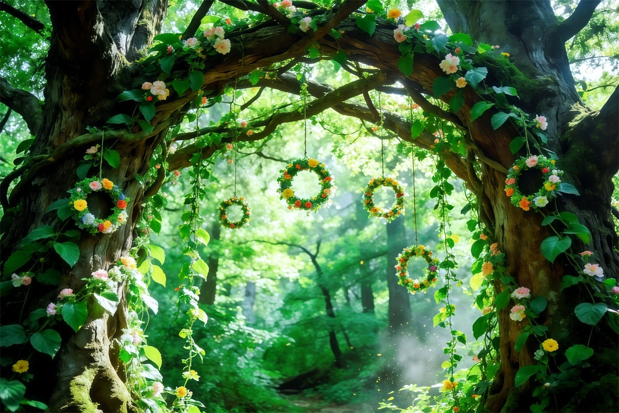 Green Forest Backdrop Floral Vine Tree Arch Forest Backdrop Photography UK CSH61-202