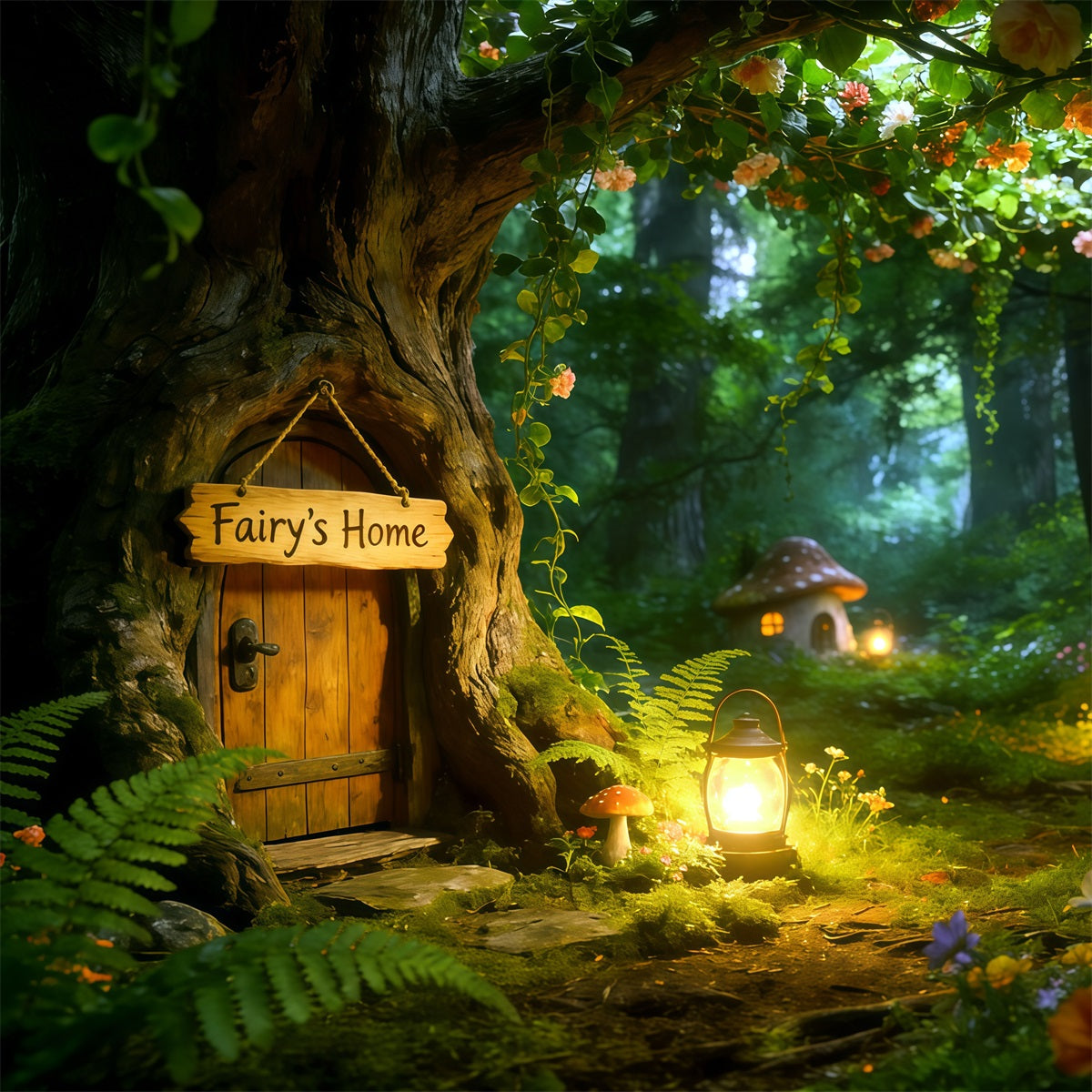 Fairy Forest Backdrop Fairy Door Lantern Hollow Forest Themed Backdrop UK CSH61-204