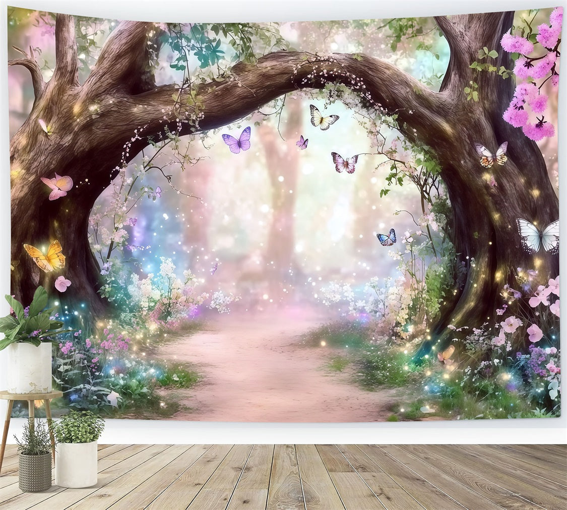 Fantasy Forest Backdrop Enchanted Butterfly Blossom Arch Forest Photo Backdrops UK CSH61-212
