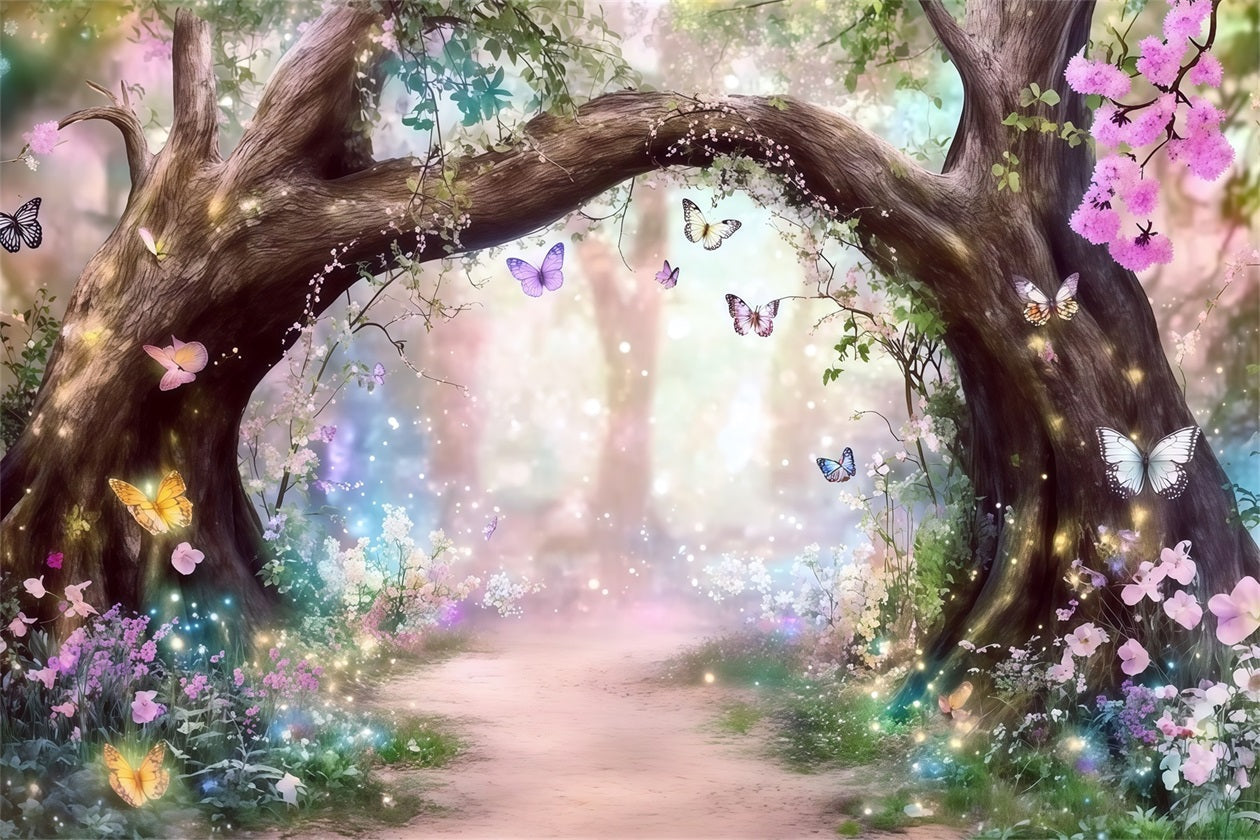 Fantasy Forest Backdrop Enchanted Butterfly Blossom Arch Forest Photo Backdrops UK CSH61-212