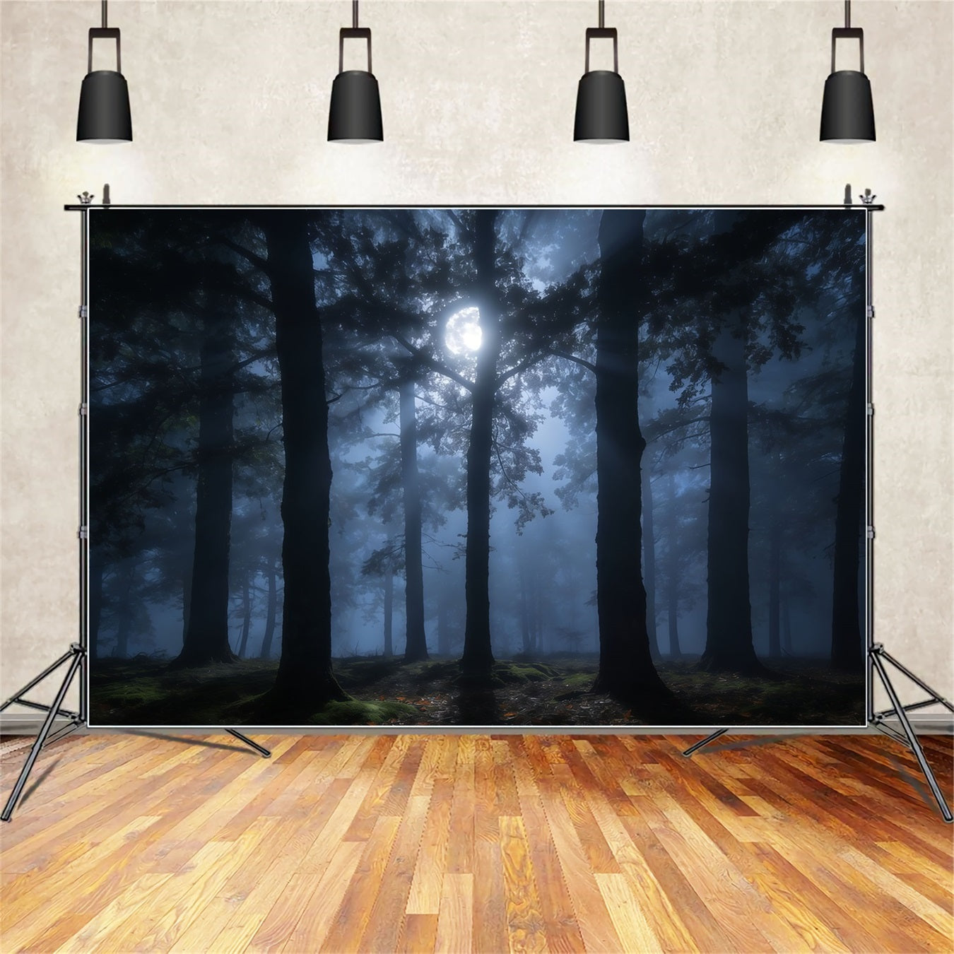 Creepy Forest Backdrop Misty Moon Shadowed Pines Forest Themed Backdrop UK CSH61-215