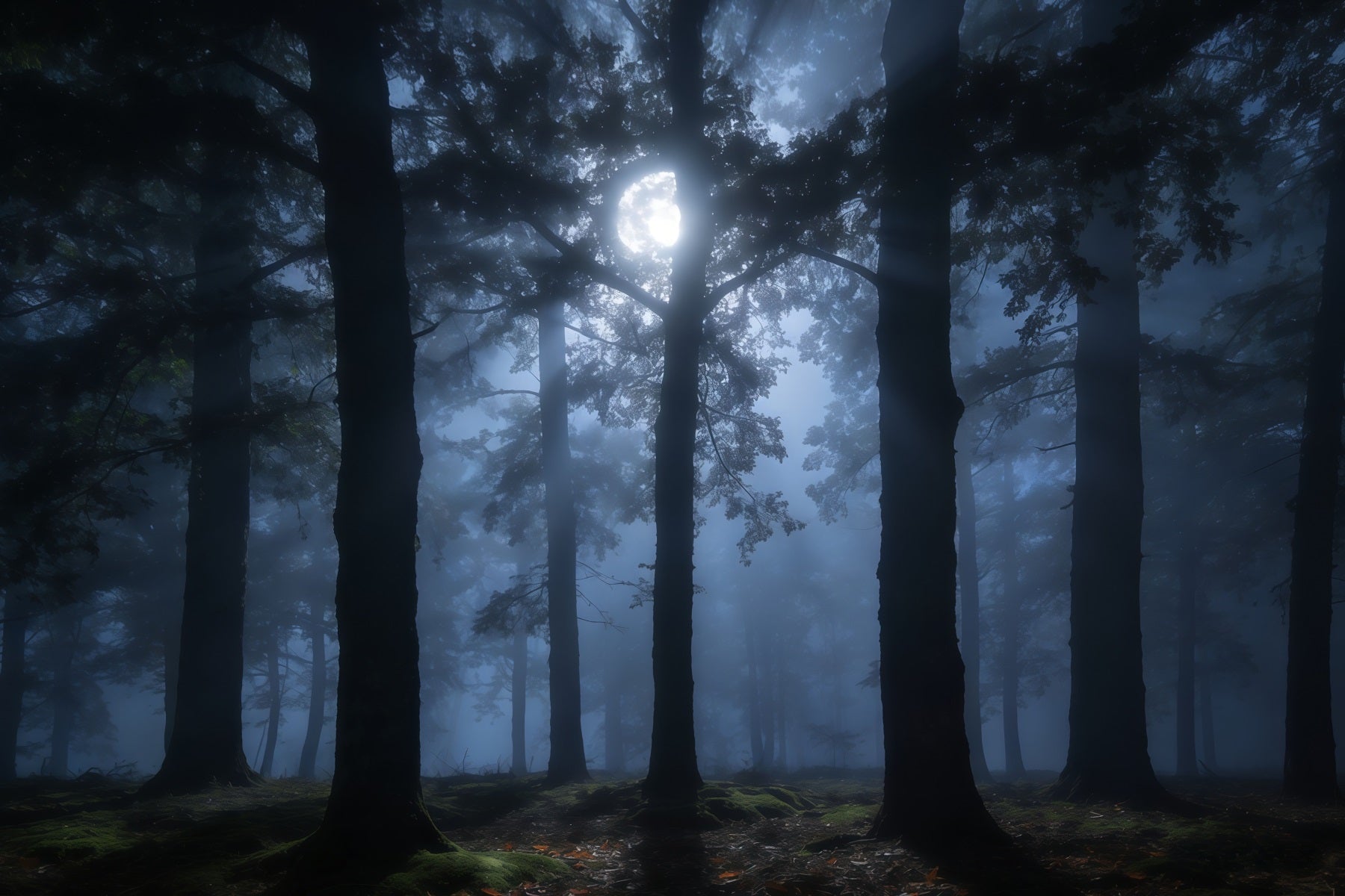 Creepy Forest Backdrop Misty Moon Shadowed Pines Forest Themed Backdrop UK CSH61-215