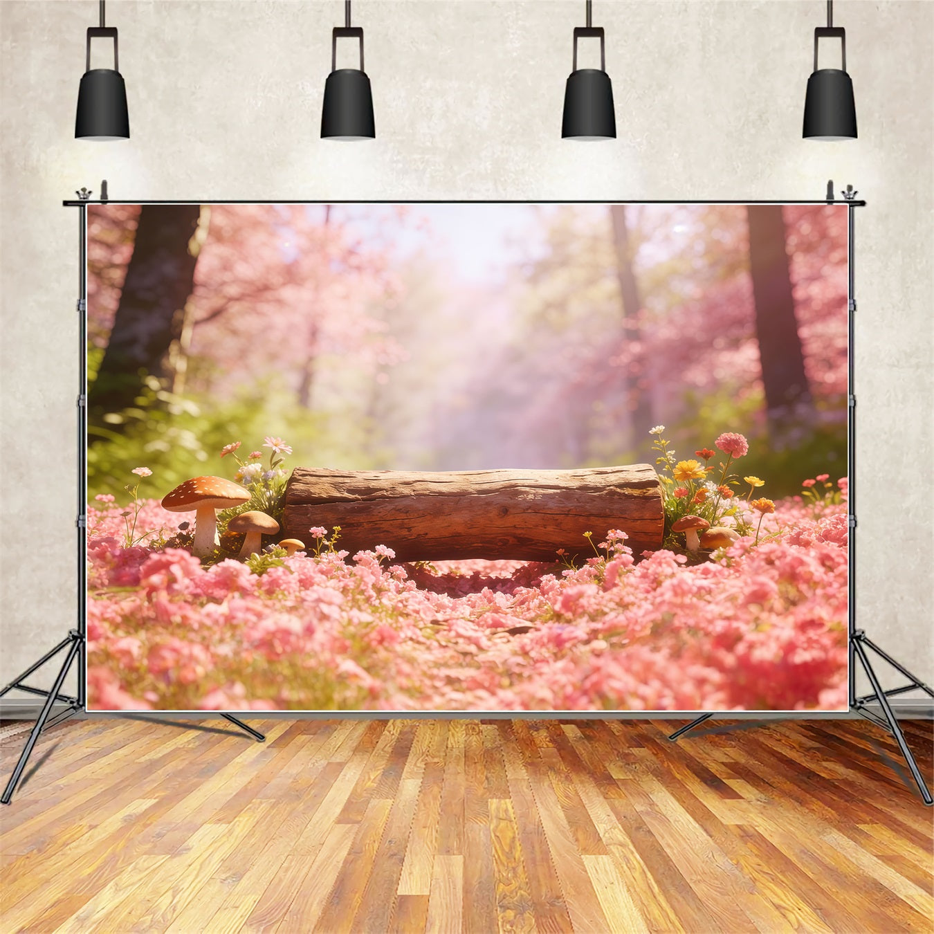 Forest Backdrop Pink Petal Log Meadow Forest Photography Backdrop UK CSH61-224