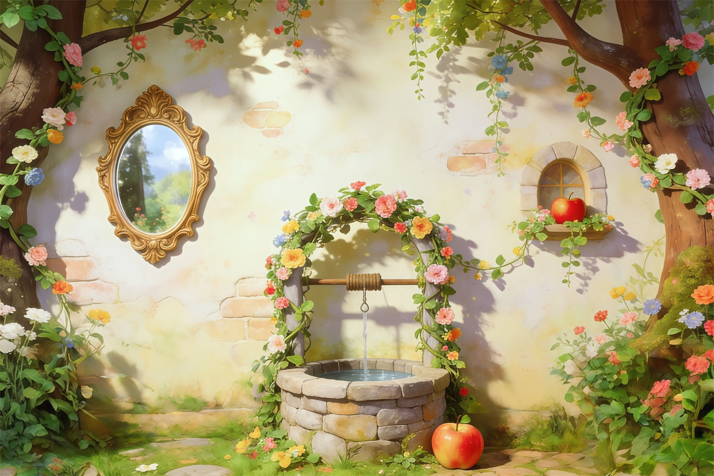 Fantasy Forest Backdrop Enchanted Garden Wishing Well Forest Photo Backdrops UK CSH61-225