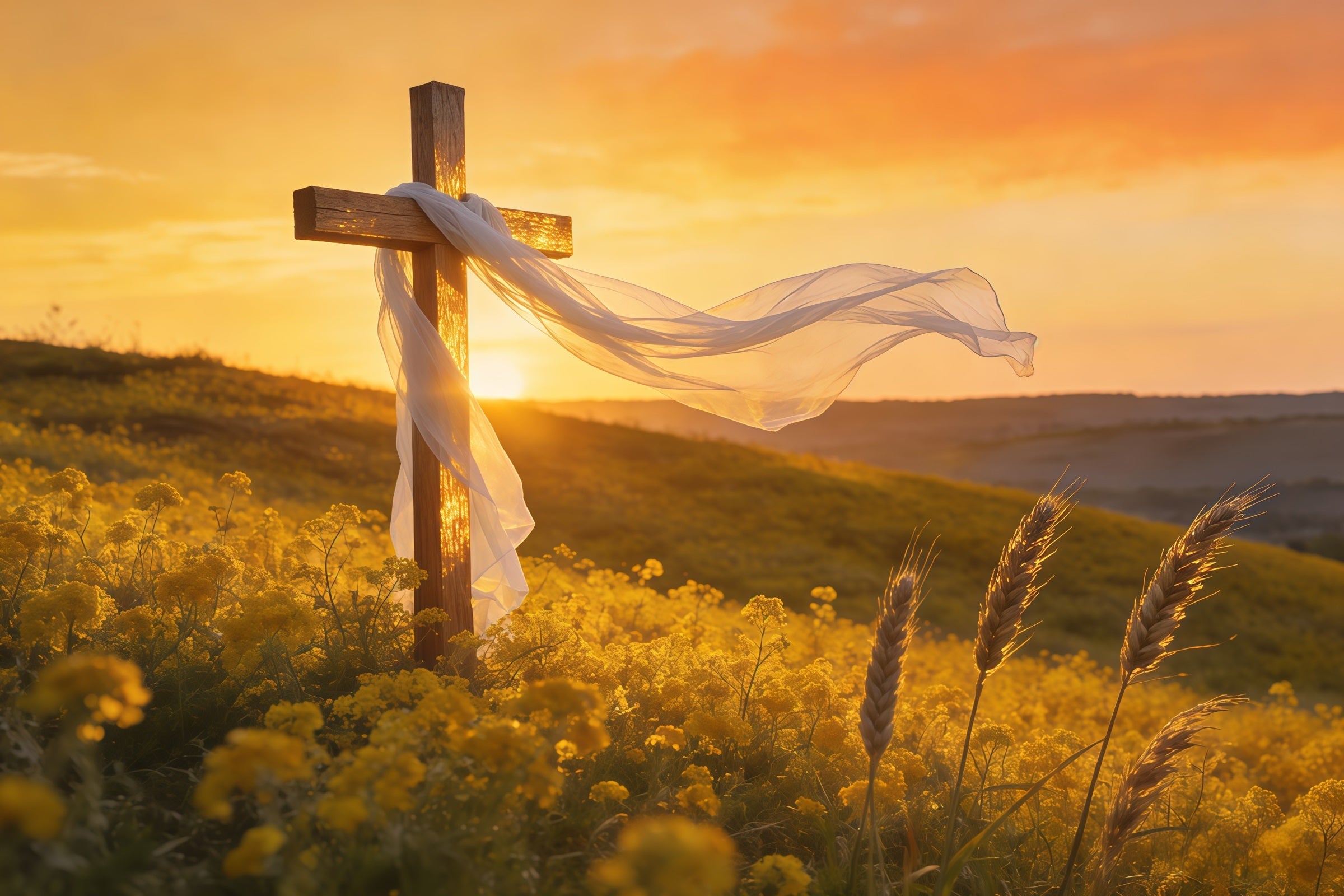 Cross Backdrops Sunset Field Cross Light Easter Picture Backdrops UK CSH61-39