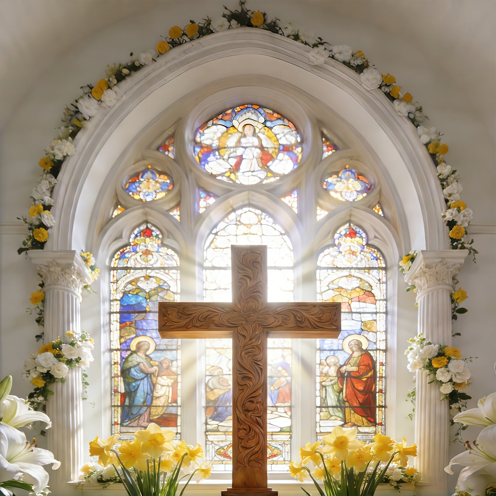 Cross Backdrops Sacred Cathedral Cross Stained Glass Easter Backdrop UK CSH61-40