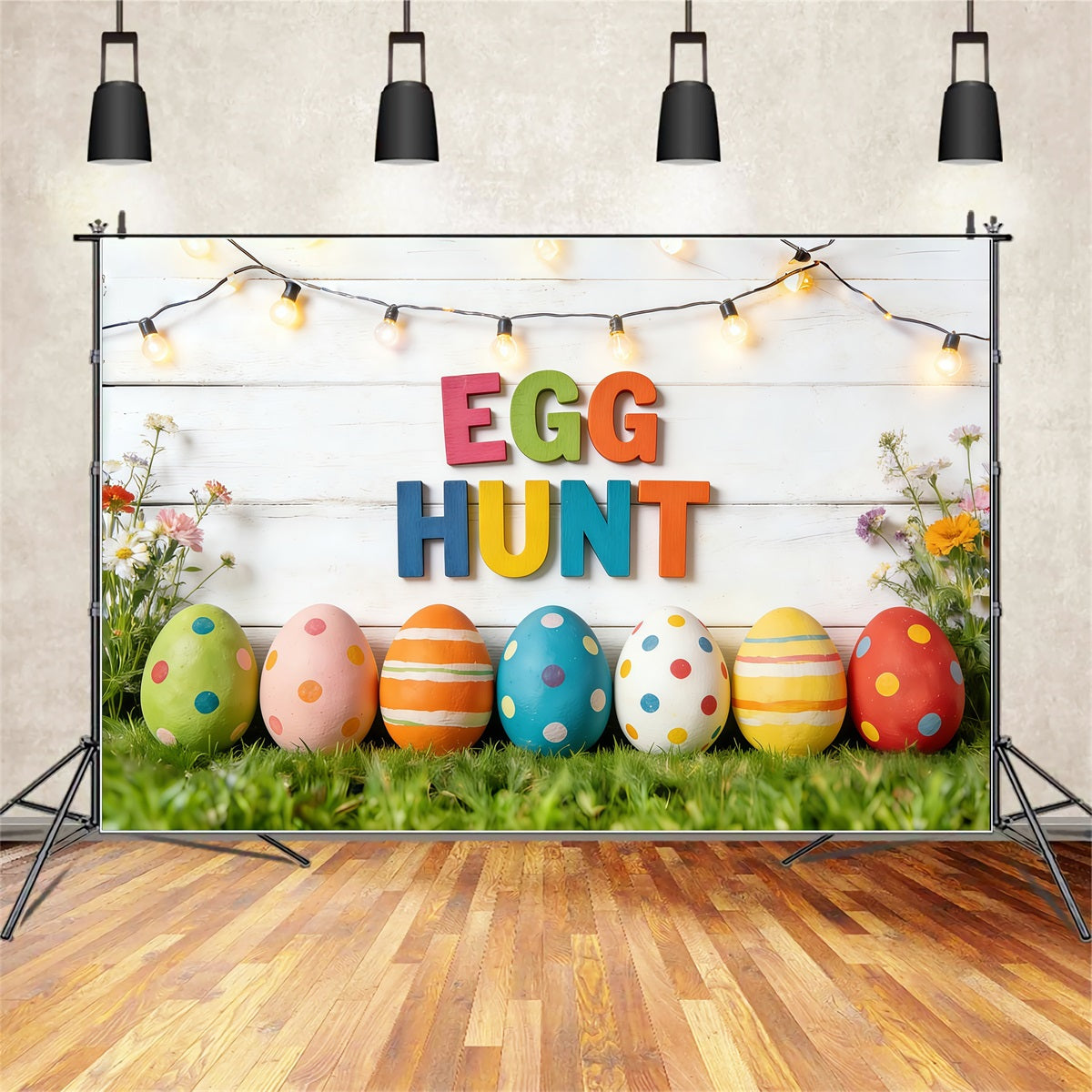 Easter Egg Hunt Backdrop Grass Field Rustic Wood Easter Photography Backdrops UK CSH61-51
