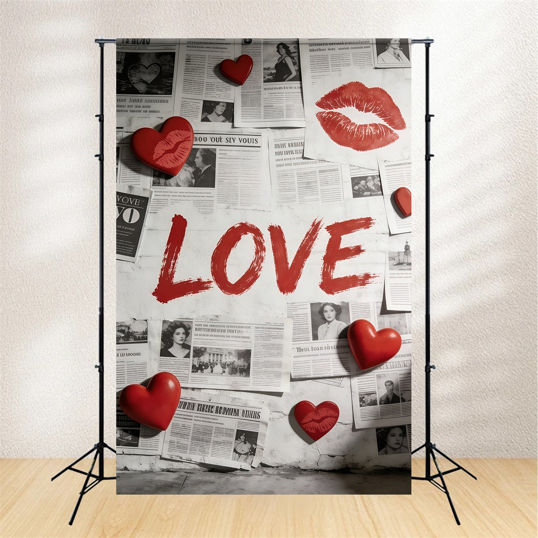 Newspaper Valentine Backdrop Vintage Love Doodle Hearts Valentine Photo Backdrop UK CSH61-99