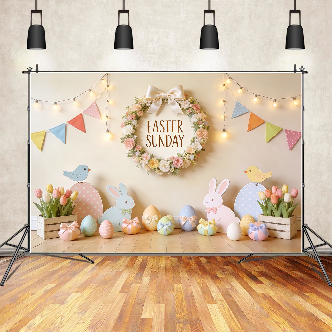 Easter Sunday Backdrop Flower Wreath Bunny Tulip Easter Backdrops Photography UK CSH62-100