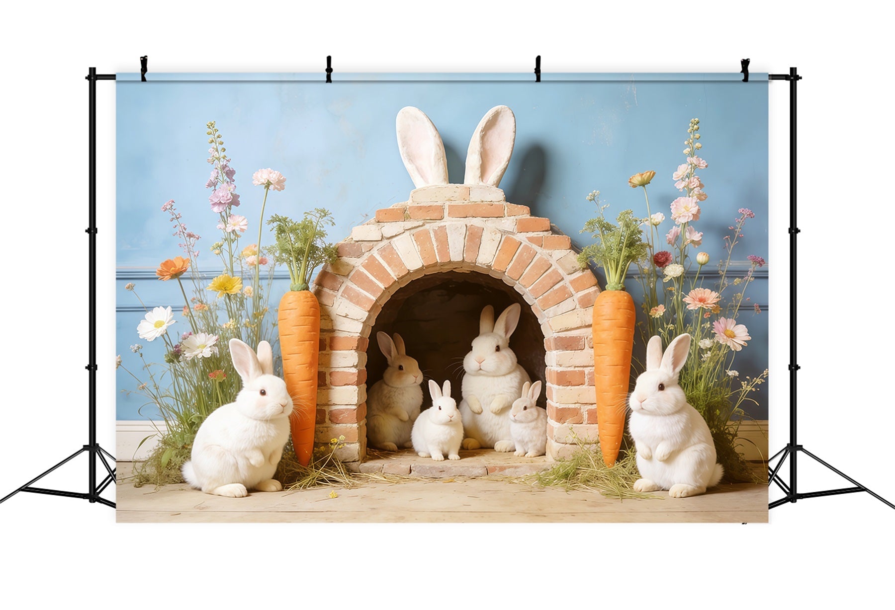 Easter Bunny Burrow Backdrop Bunny Family House Carrot 10x10 Easter Backdrop UK CSH62-108