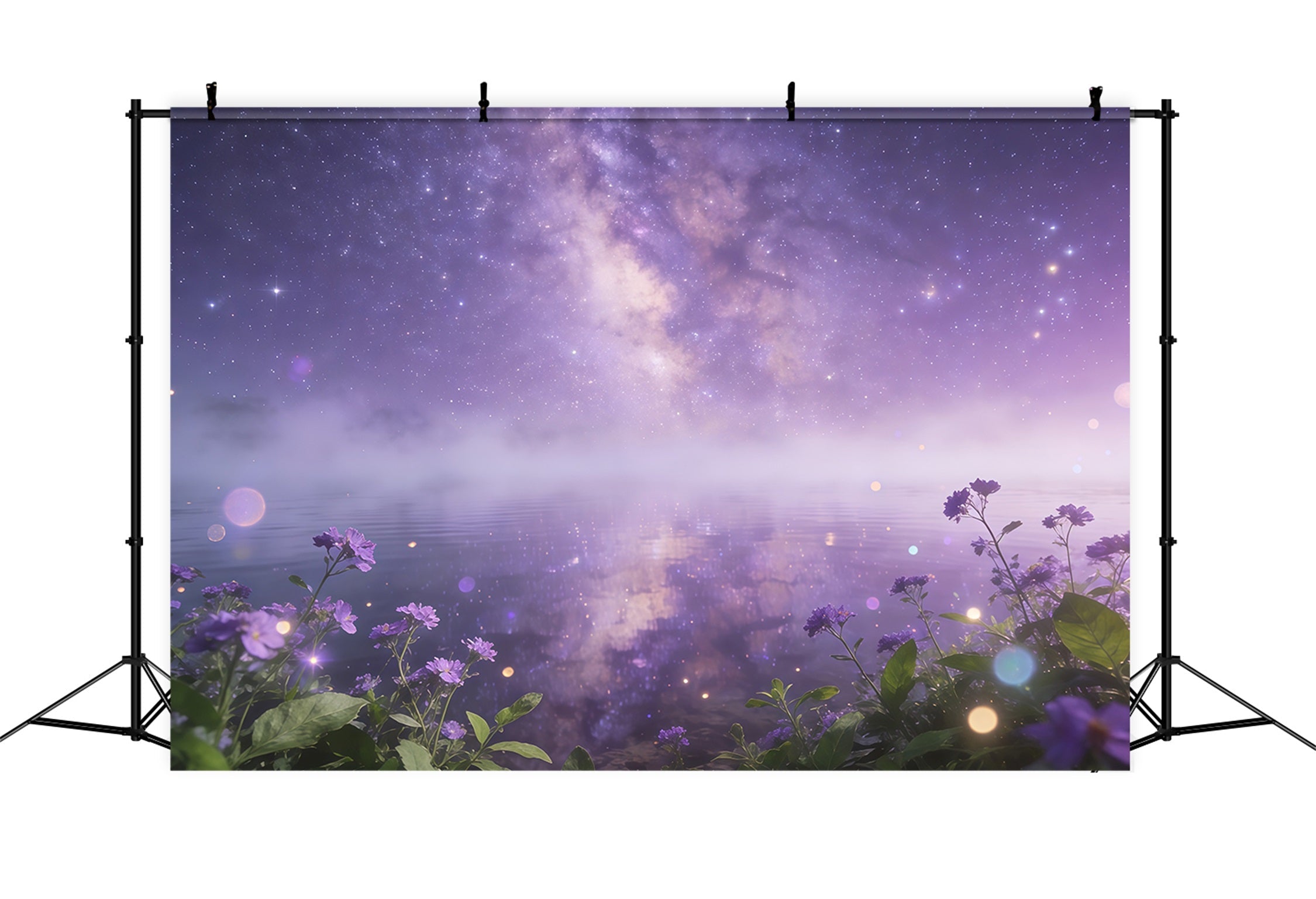 Starry Night Sky Backdrop Purple Galaxy Water Flowers Clouds Backdrop UK CSH62-122