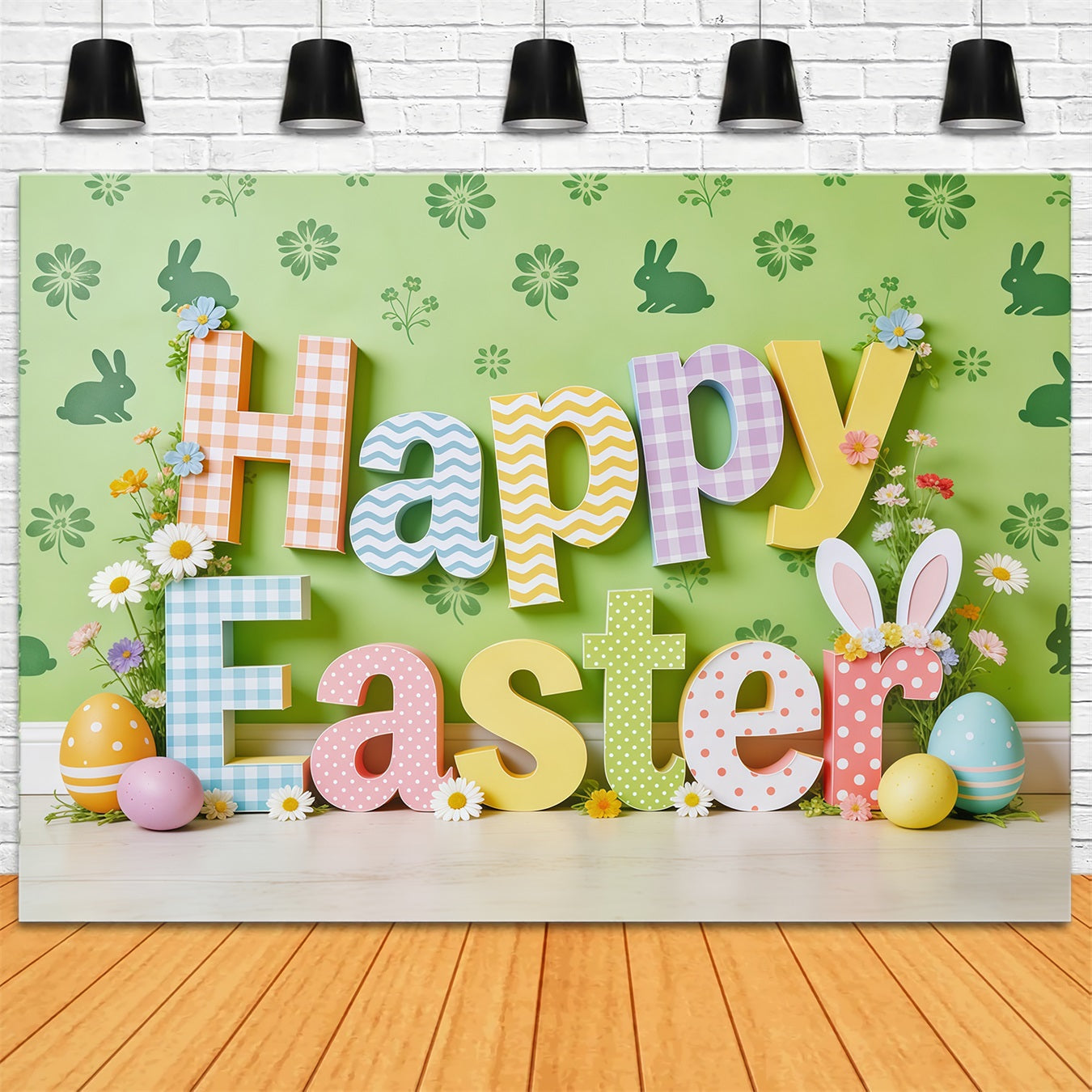Happy Easter Backdrop Colorful Letters Bunny Eggs Photo Booth Easter Backdrop Ideas UK CSH62-65