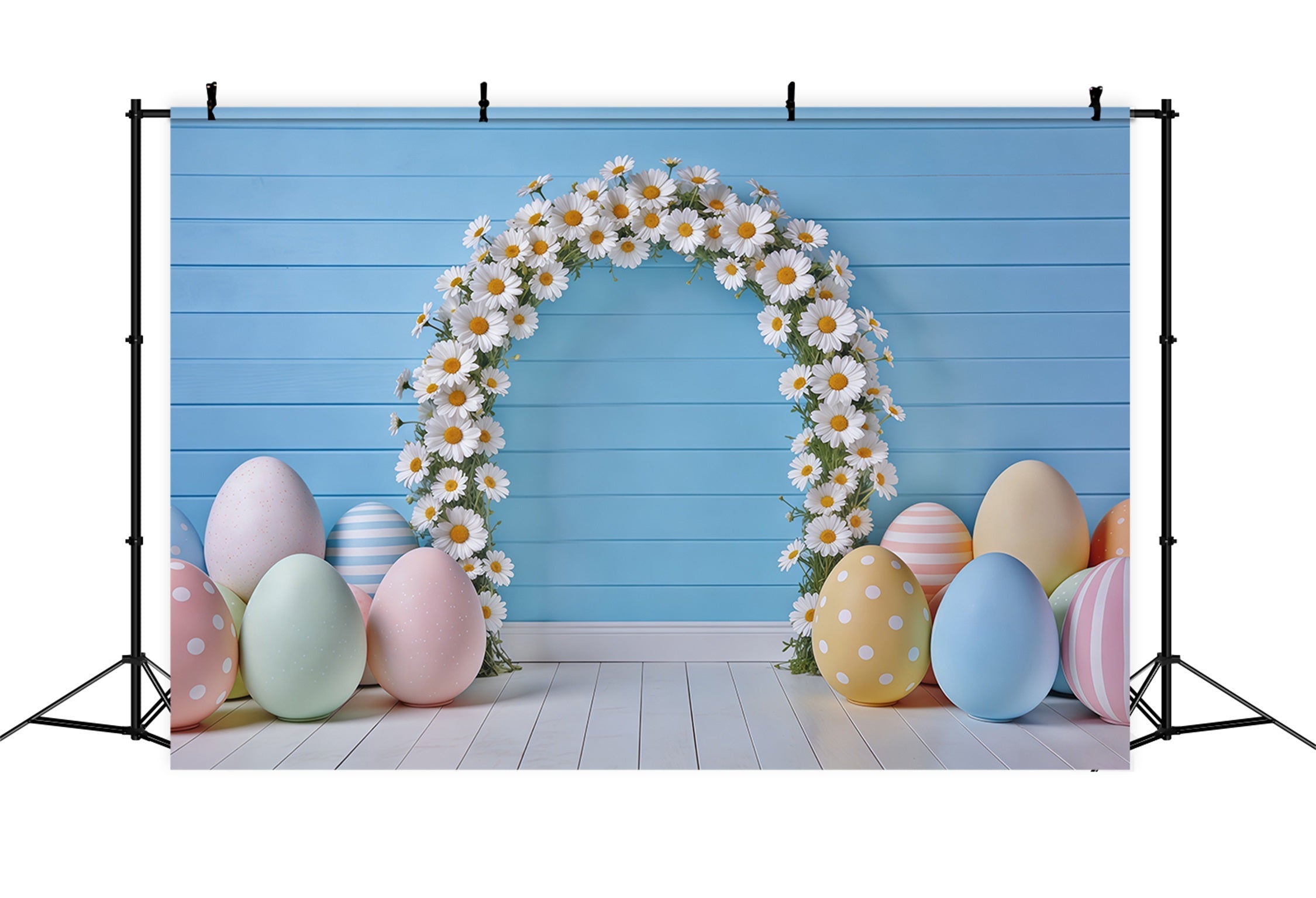 Easter Spring Floral Wreath Backdrop Daisy Arch Pastel Eggs Easter Photoshoot Backdrop Ideas UK CSH62-77