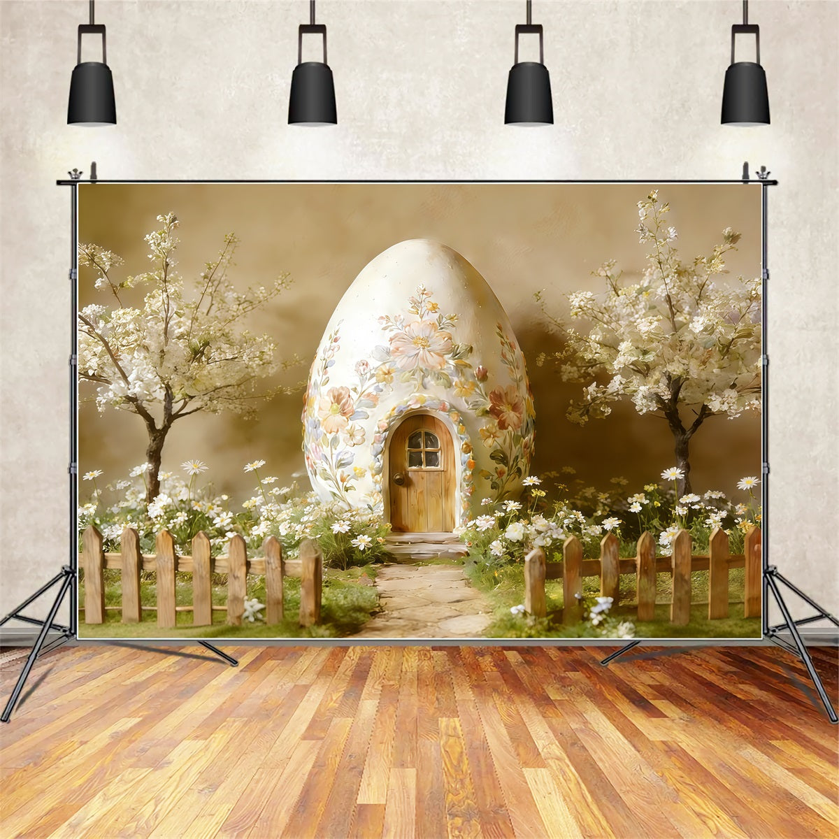 Easter Cottage Garden Backdrop Floral Egg House Blossoms Easter Photography Backdrop Ideas UK CSH62-89