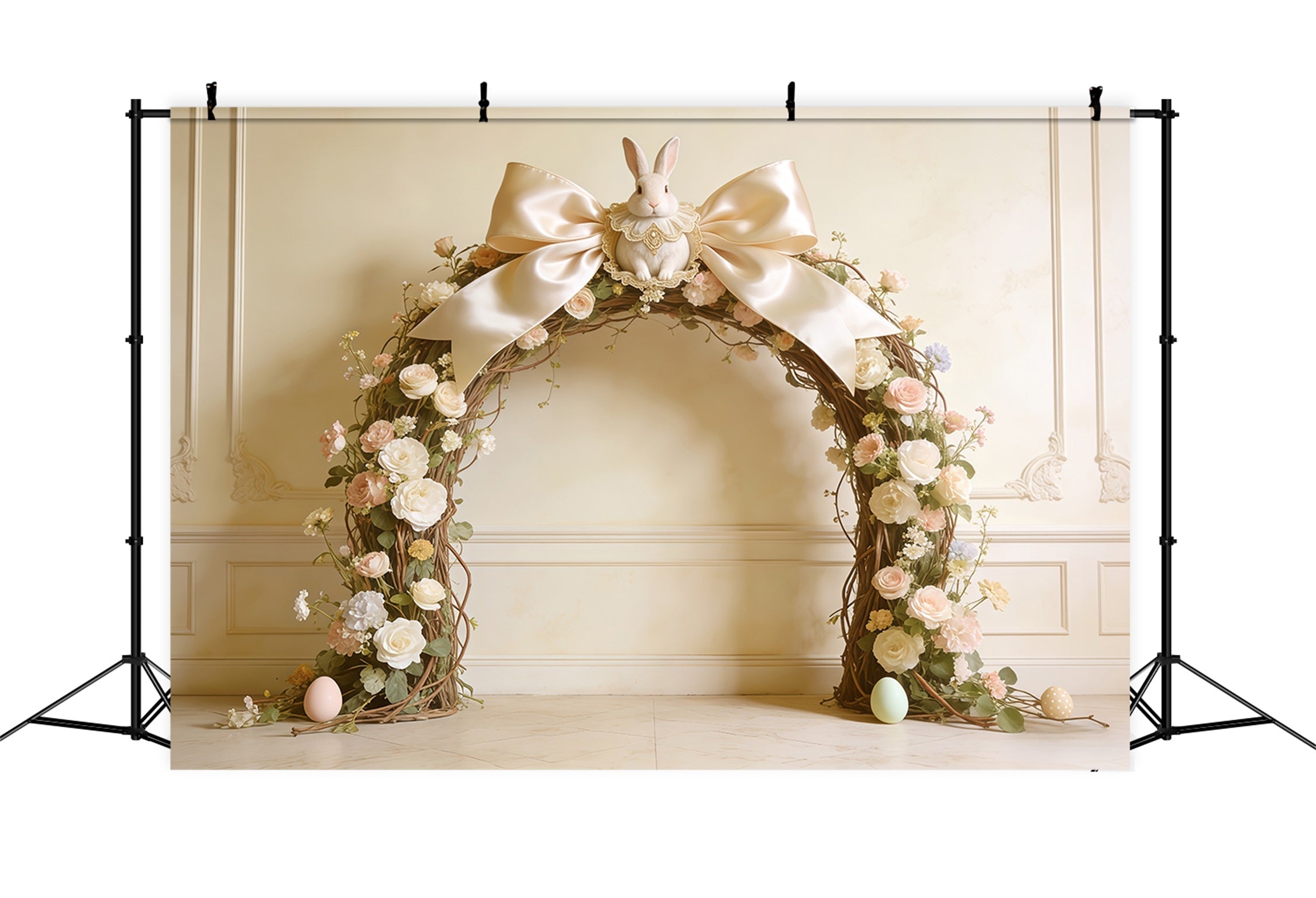 Easter Vintage Floral Backdrop Bow Bunny Rose Arch Photography Easter Photo Backdrop UK CSH62-92