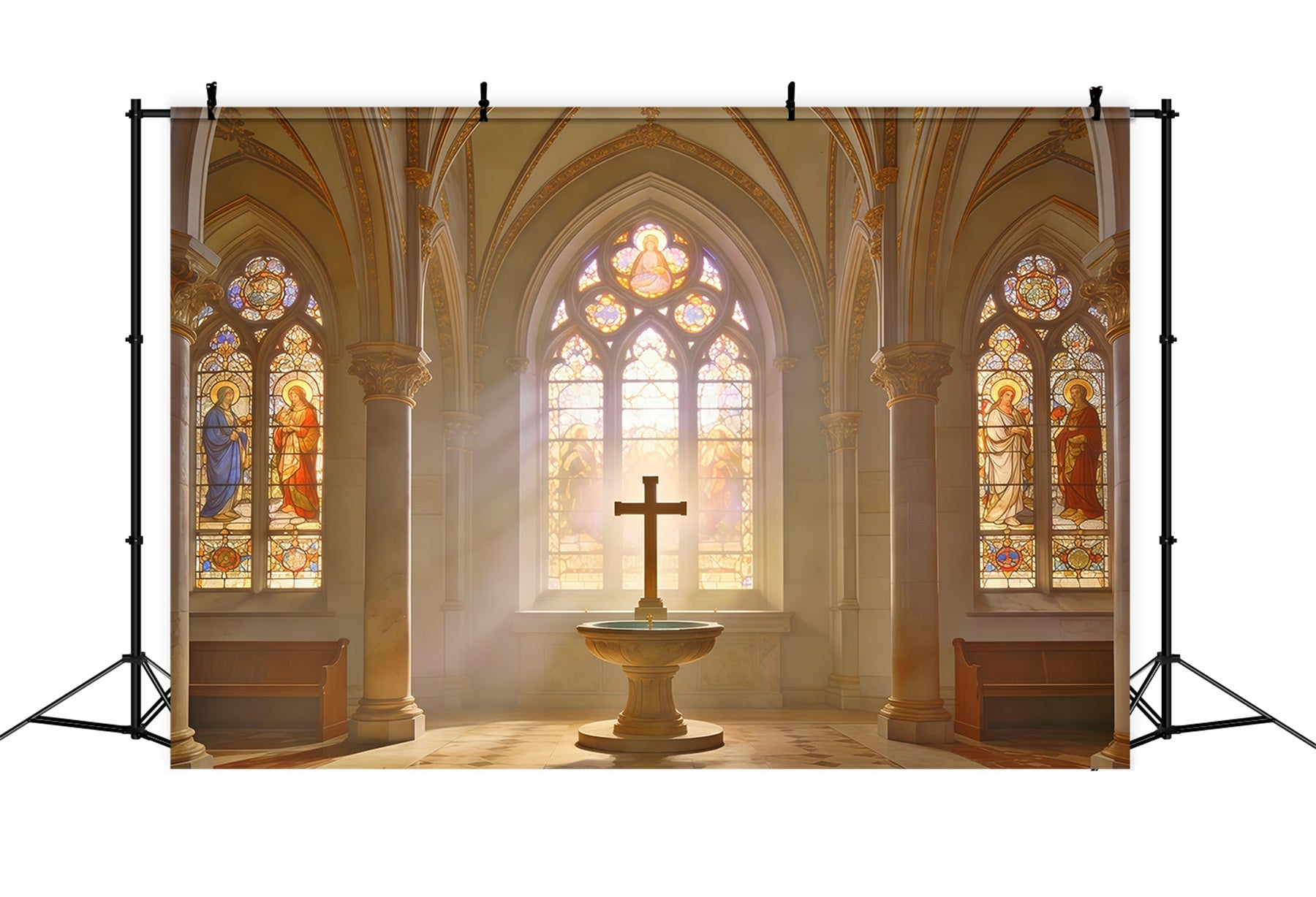Easter Church Backdrop Stained Glass Window Cross Backdrops Easter UK CSH62-96