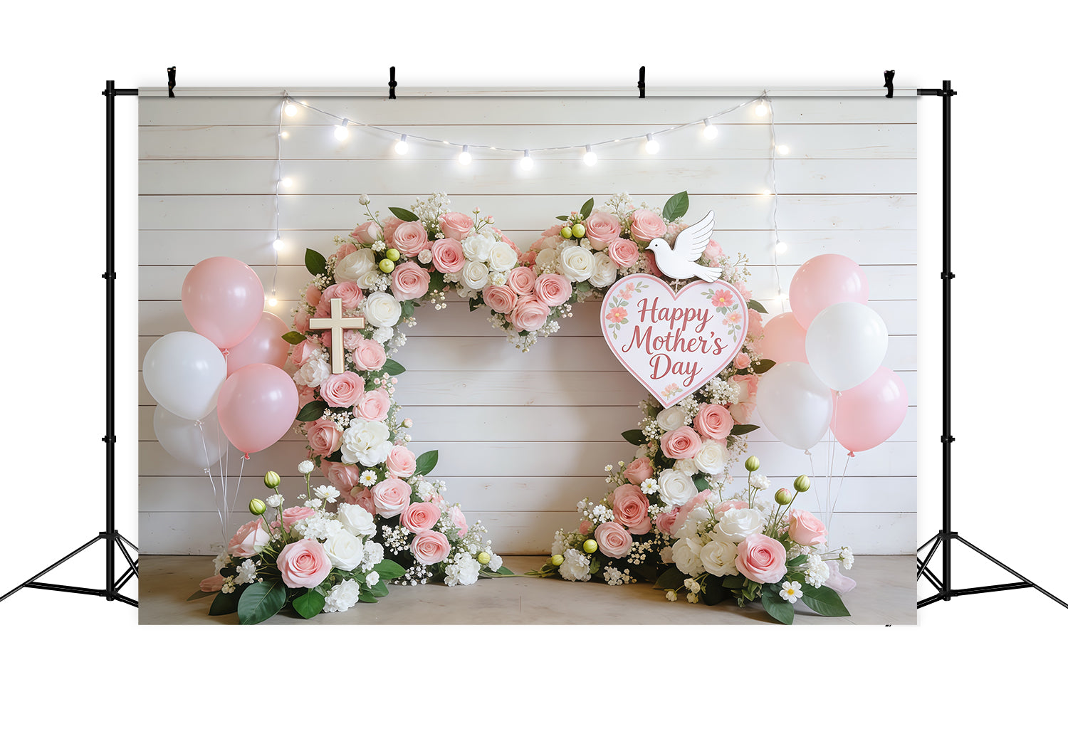 Mothers Day Church Backdrop Blush Rose Balloon Heart Arch Mother's Day Backdrop Design UK CSH63-101