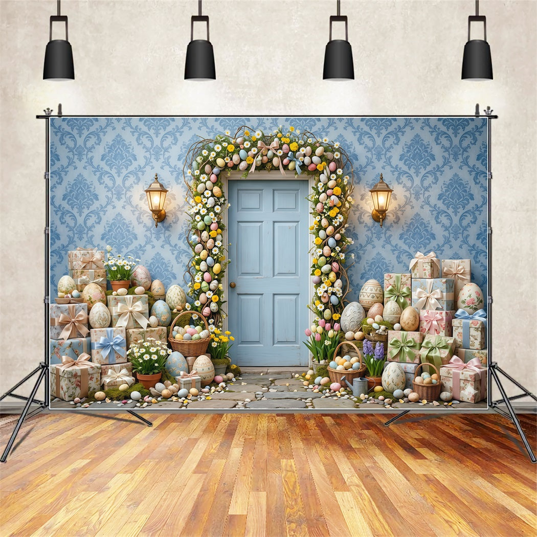 Easter Wreath Doorway Backdrop Blue Door Egg Garland Easter Backdrops Photography UK CSH63-32