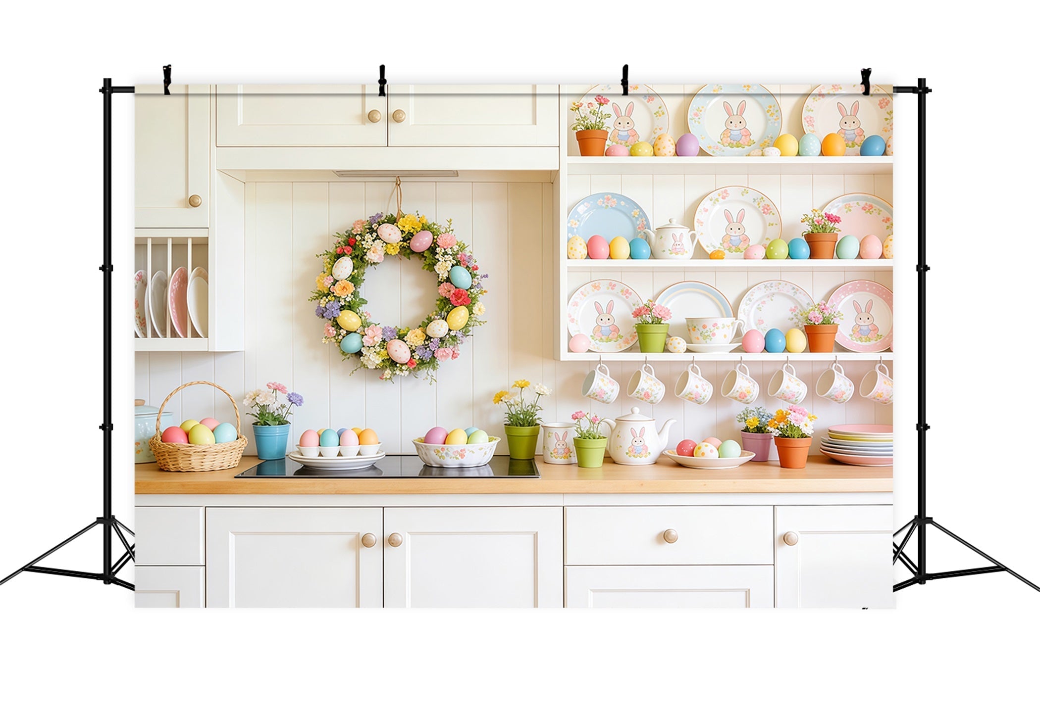 Easter Dessert Table Backdrop Kitchen Dishes Pastel Eggs Photo Backdrops For Easter UK CSH63-35