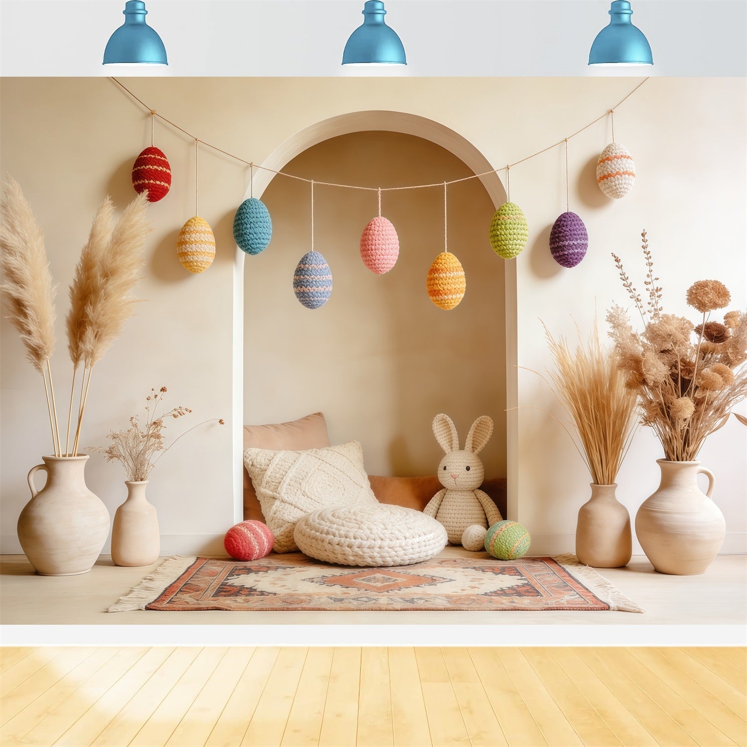 Easter Boho Backdrop Crochet Eggs Bunny Corner Photography Easter Backdrops UK CSH63-44