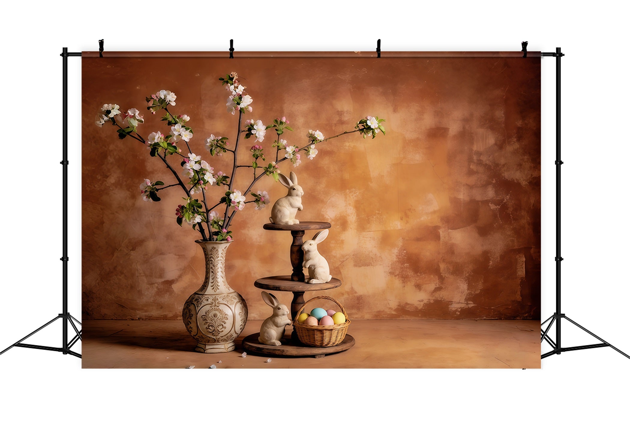 Easter Vintage Floral Backdrop Bunny Blossom Vase Stilllife Easter Backdrops Ideas UK CSH63-46
