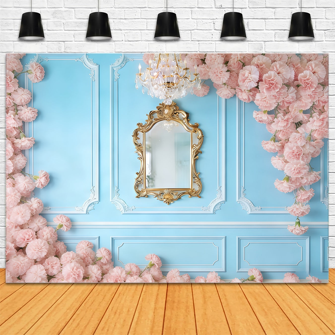 Carnation Mother's Day Backdrop Blue Wall Pink Flower Mother's Day Backdrop UK CSH63-53