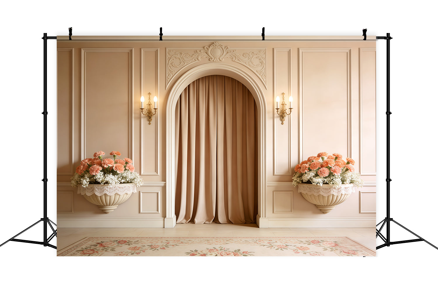 Carnation Mother's Day Backdrop Cream Archway Peach Floral Mother's Day Backdrop UK CSH63-55