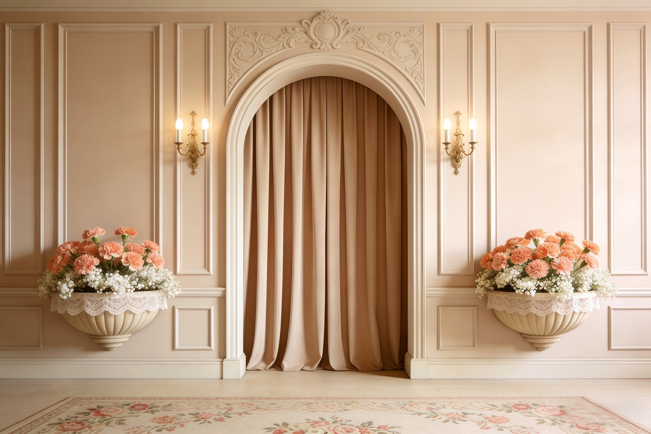 Carnation Mother's Day Backdrop Cream Archway Peach Floral Mother's Day Backdrop UK CSH63-55