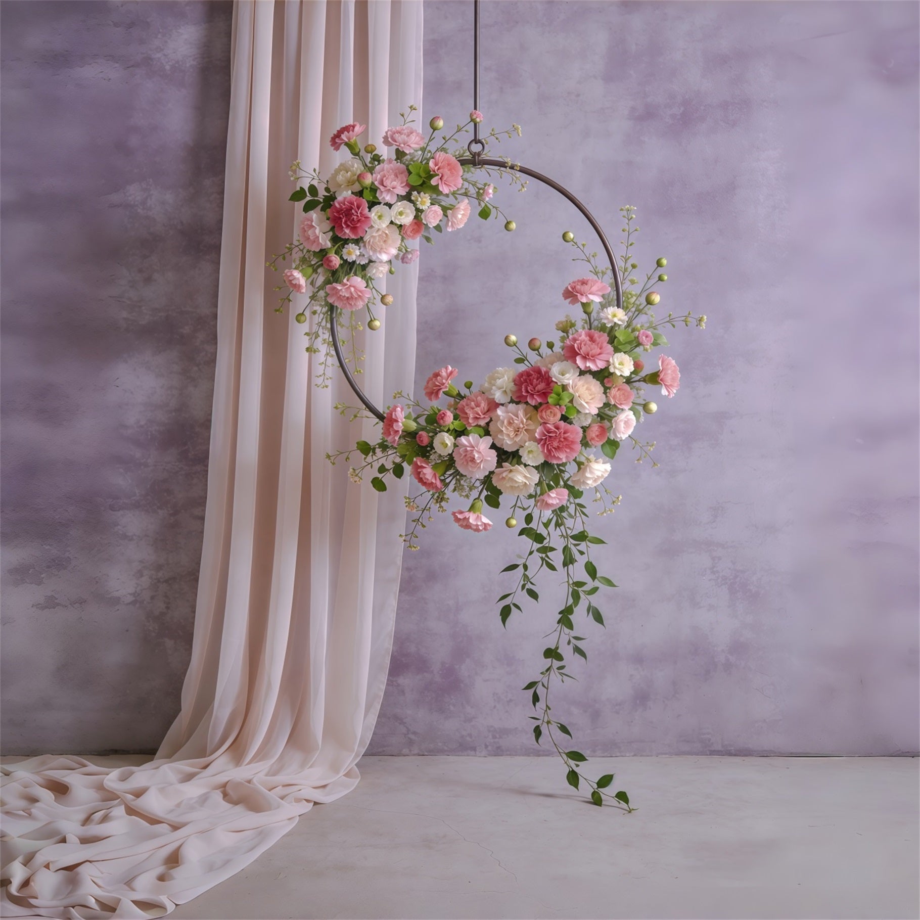 Carnation Mother's Day Backdrop Lavender Hanging Hoop Blossom Mother's Day Backdrop UK CSH63-56