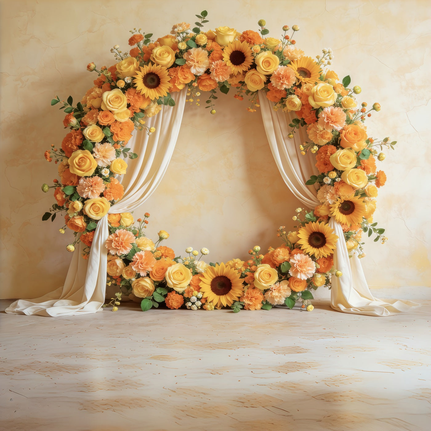 Floral Wreath Mother's Day Backdrop Sunflower Rose Circular Frame Mothers Day Backdrop UK CSH63-57