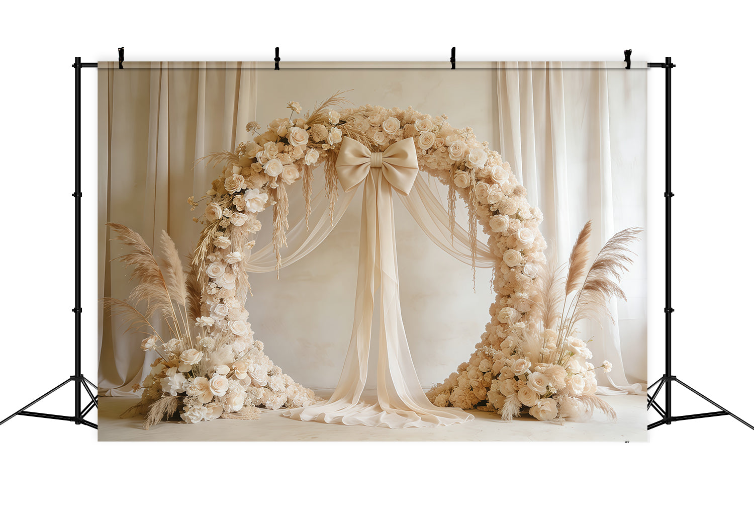 Floral Wreath Mother's Day Backdrop Ivory Pampas Flower Arch Mothers Day Backdrop UK CSH63-61