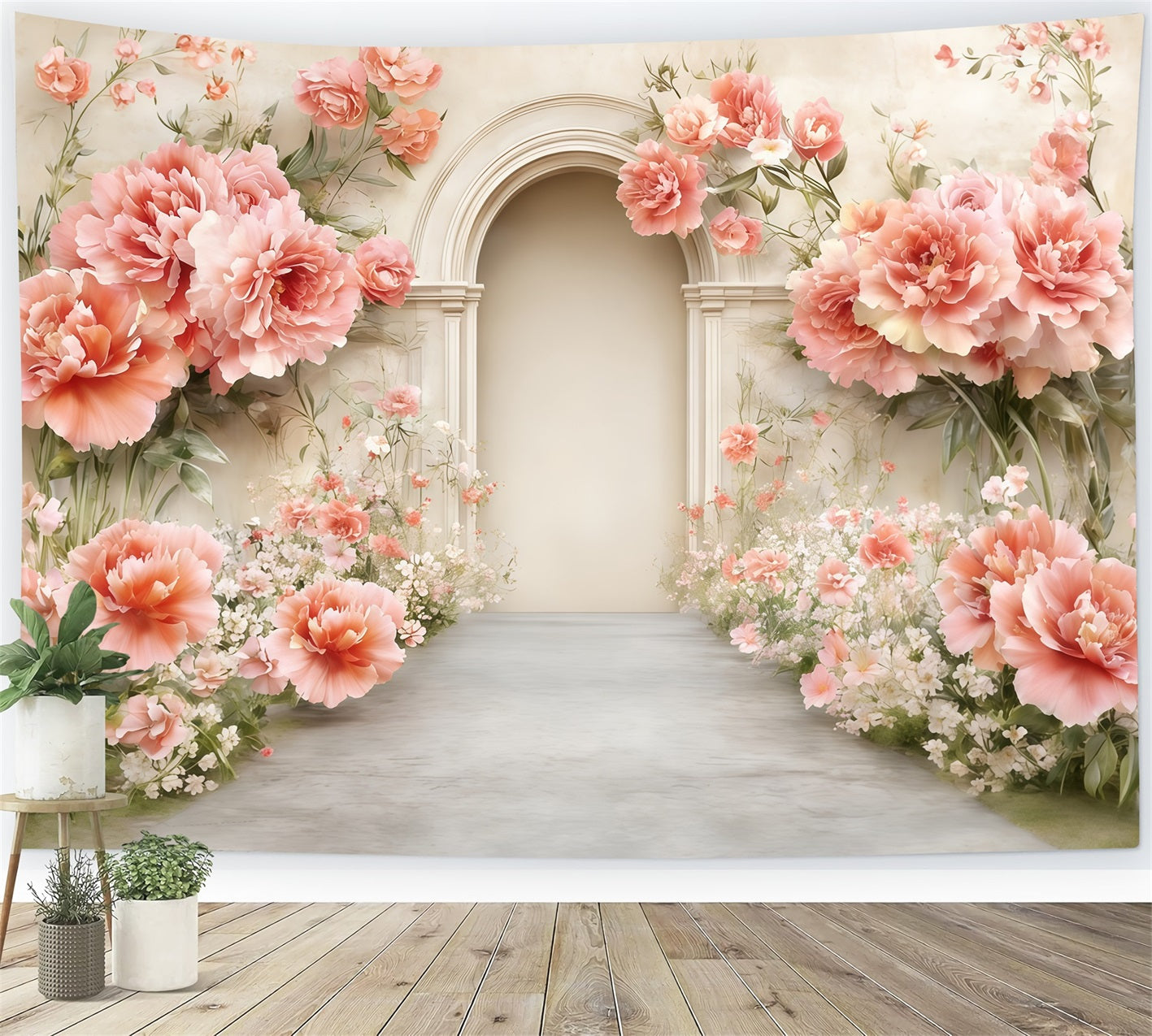 Carnation Mother's Day Backdrop Peach Blossom Archway Garden Mother's Day Backdrop UK CSH63-64