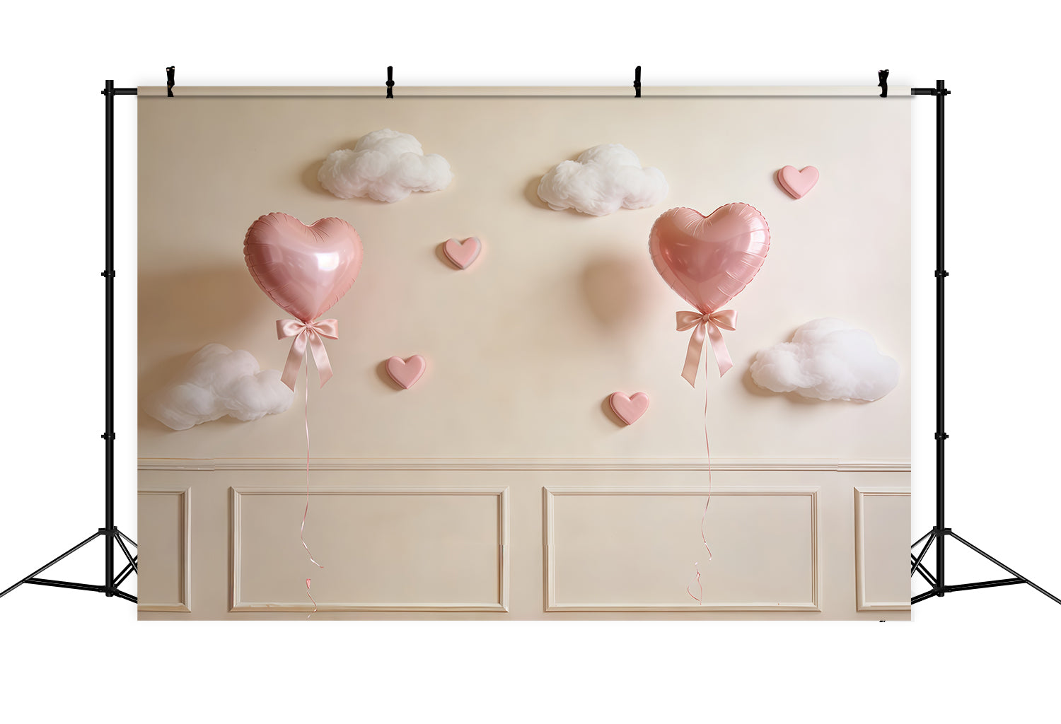 Ribbon Bow Mother's Day Backdrop Pink Heart Balloon Cloud Wall Mother's Day Backdrops UK CSH63-74