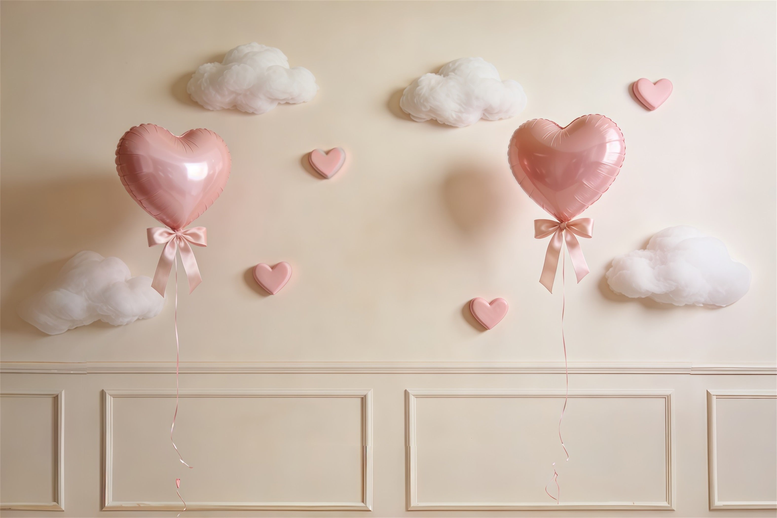 Ribbon Bow Mother's Day Backdrop Pink Heart Balloon Cloud Wall Mother's Day Backdrops UK CSH63-74