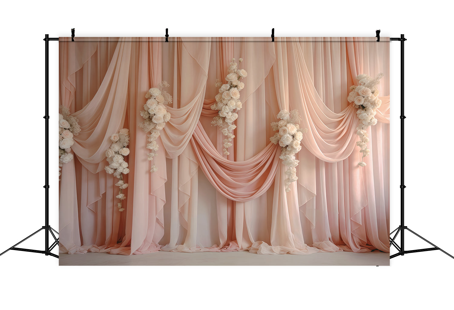 Sheer Curtains Mother's Day Backdrop Blush Draped White Rose Swags Mothers Day Backdrops UK CSH63-75