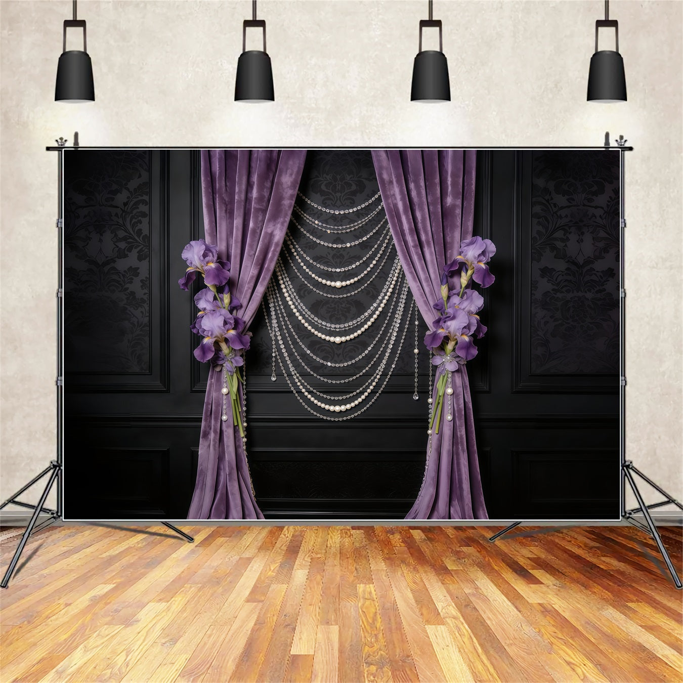 Sheer Curtains Mother's Day Backdrop Lavender Velvet Pearl Iris Curtains Mothers Day Backdrops UK CSH63-77