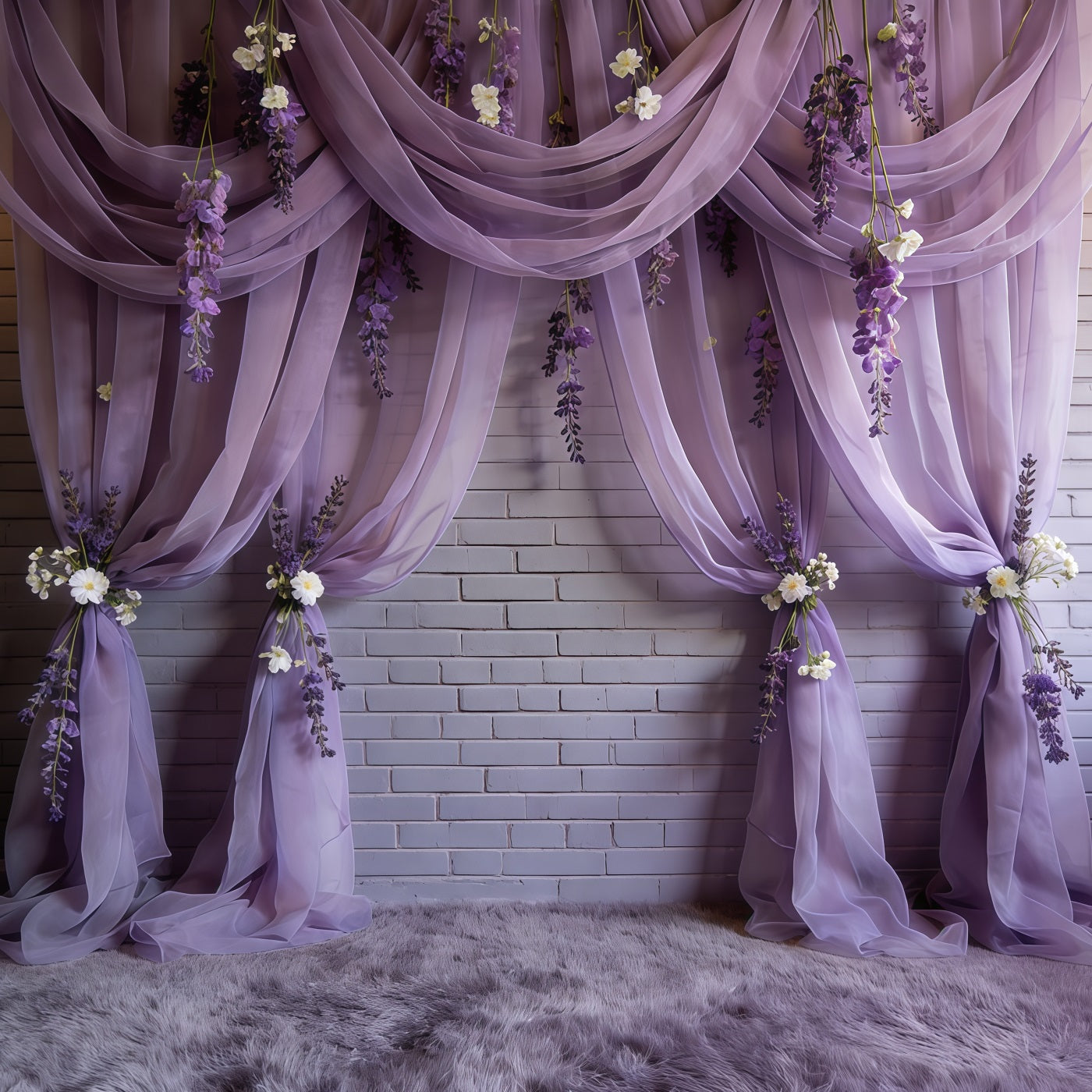 Lavender Flowers Purple Drapes Floral Wall Elegance Happy Mother's Day Backdrop UK CSH63-84